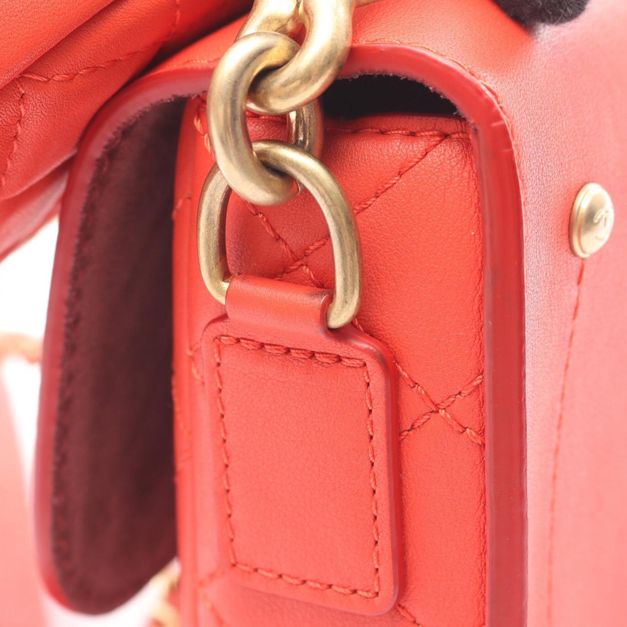 Chanel Red Color Leather Handbag Pouch Shoulder Bag (Pre-Owned)