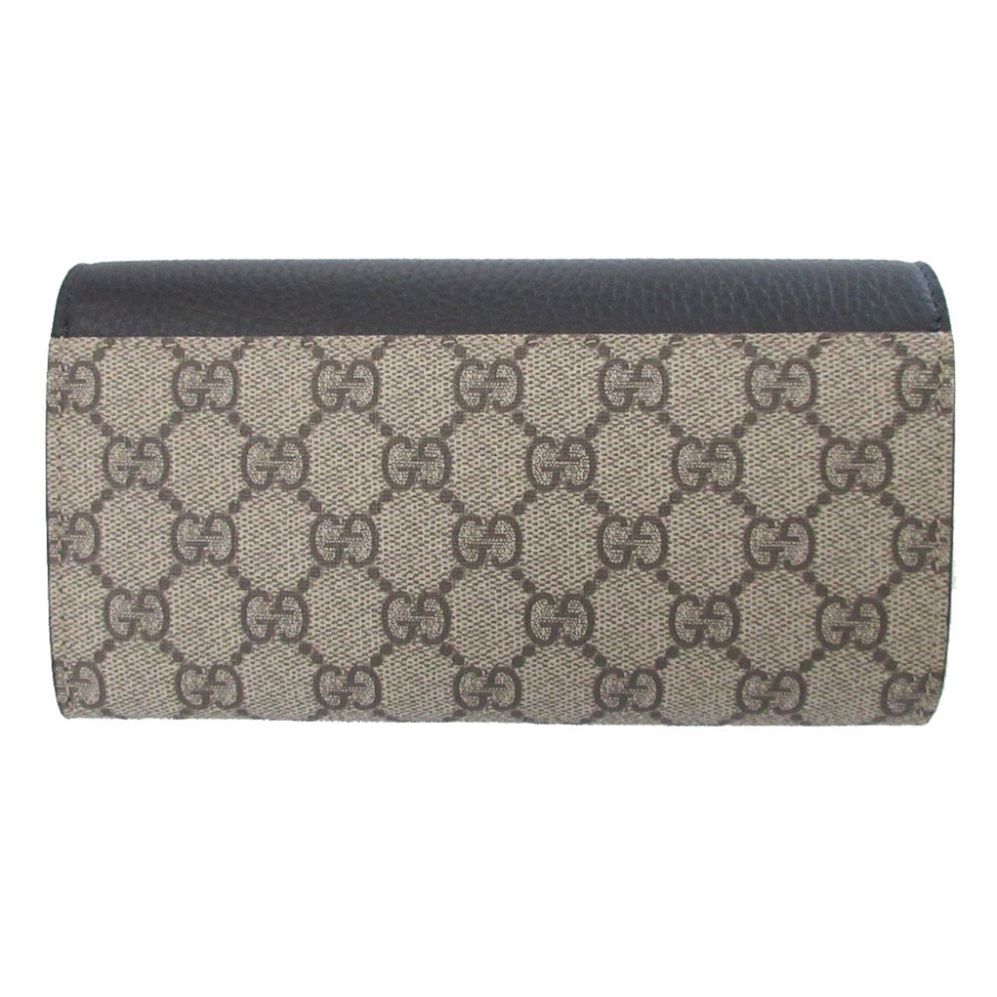 Gucci Beige Black Gg Supreme Leather Long Wallet (Bi-Fold) (Pre-Owned)