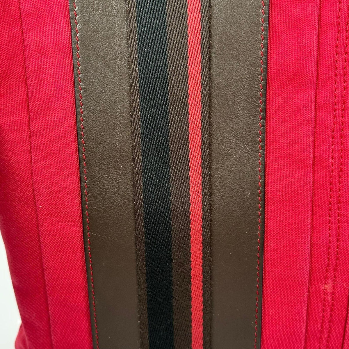Hermes Black Brown Red Color Canvas Leather Handbag (Pre-Owned)