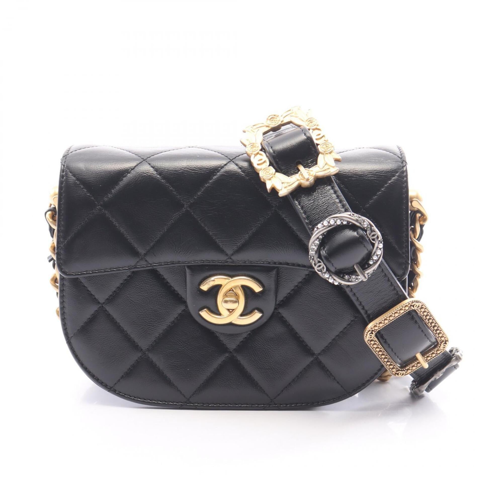 Chanel Black Leather Handbag Shoulder Bag (Pre-Owned)