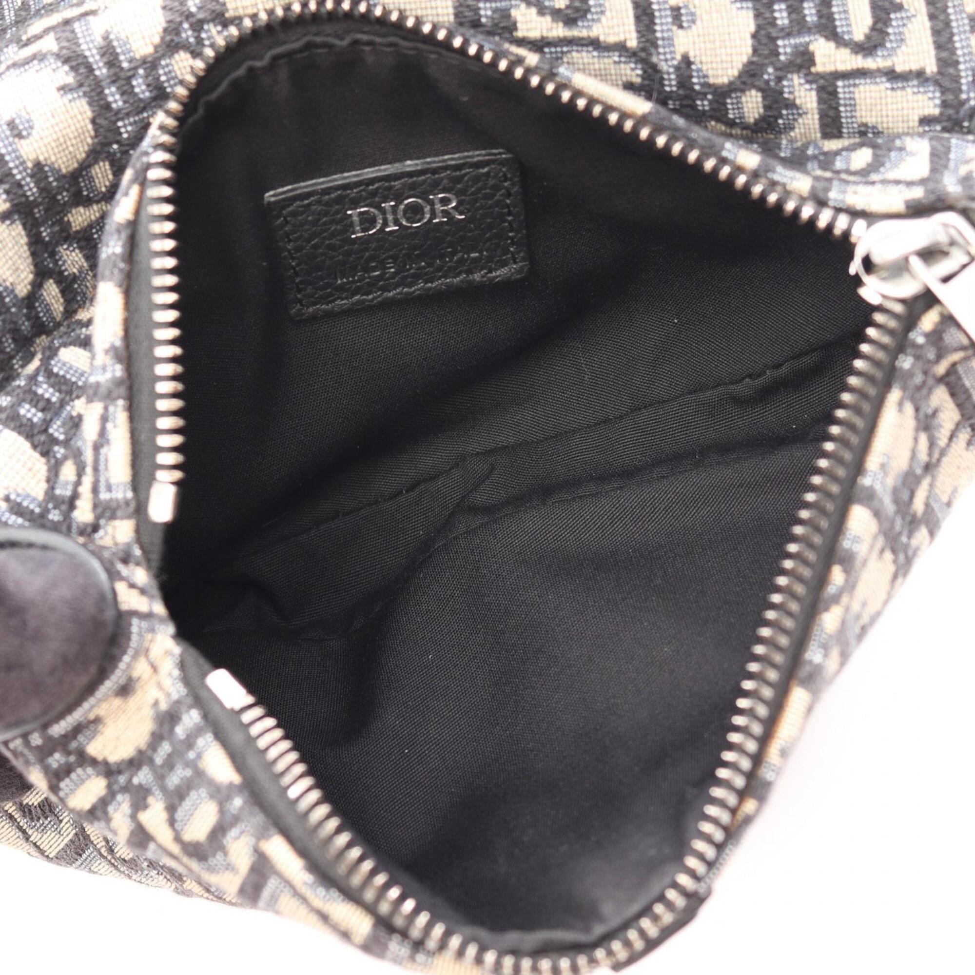 Christian Dior Black Ivory Navy Jacquard Leather Handbag Saddle Bag Shoulder Bag (Pre-Owned)