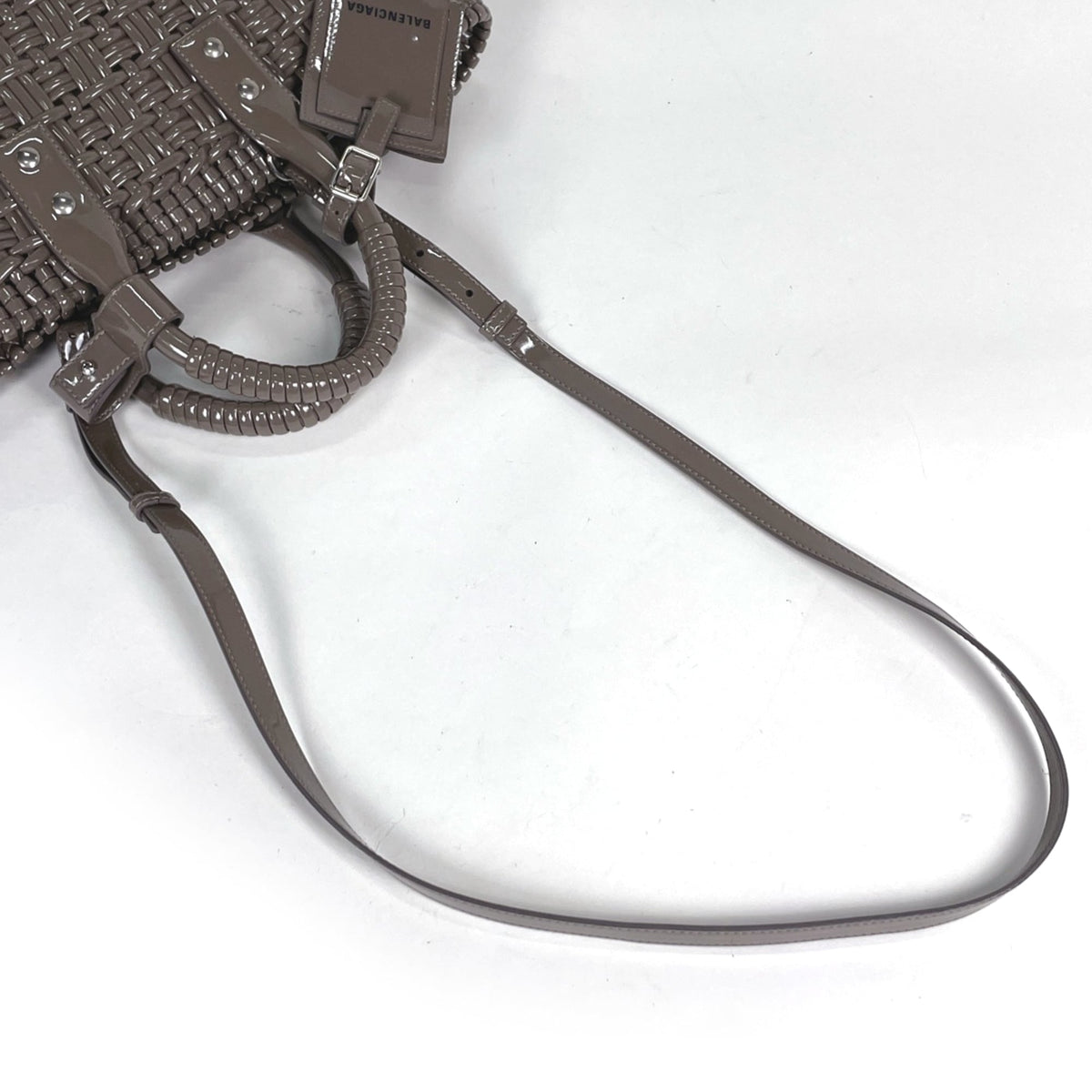 Balenciaga Grayish Patent Leather Basket Handbag (Pre-Owned)