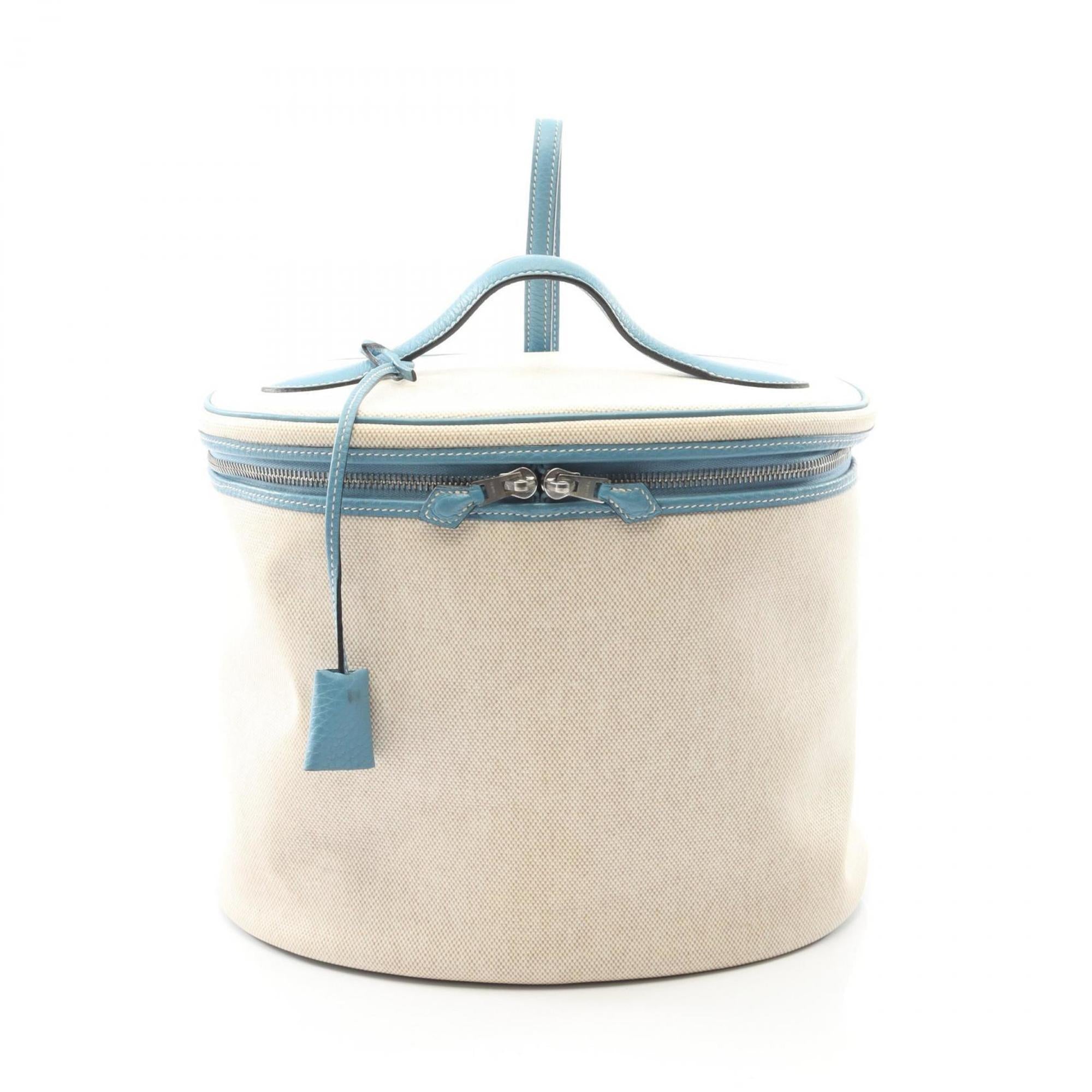 Hermes Blue Ecru Ivory Toile H Taurillon Clemence Leather Handbag (Pre-Owned)