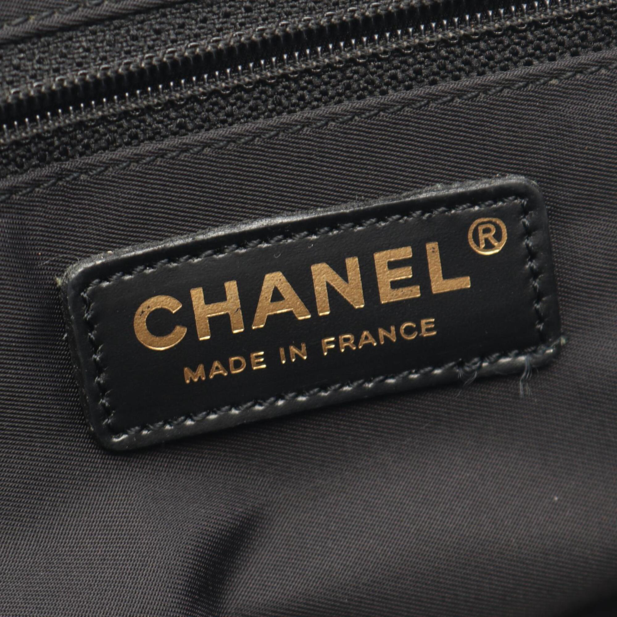 Chanel Black Nylon Canvas Leather Handbag Tote Bag (Pre-Owned)