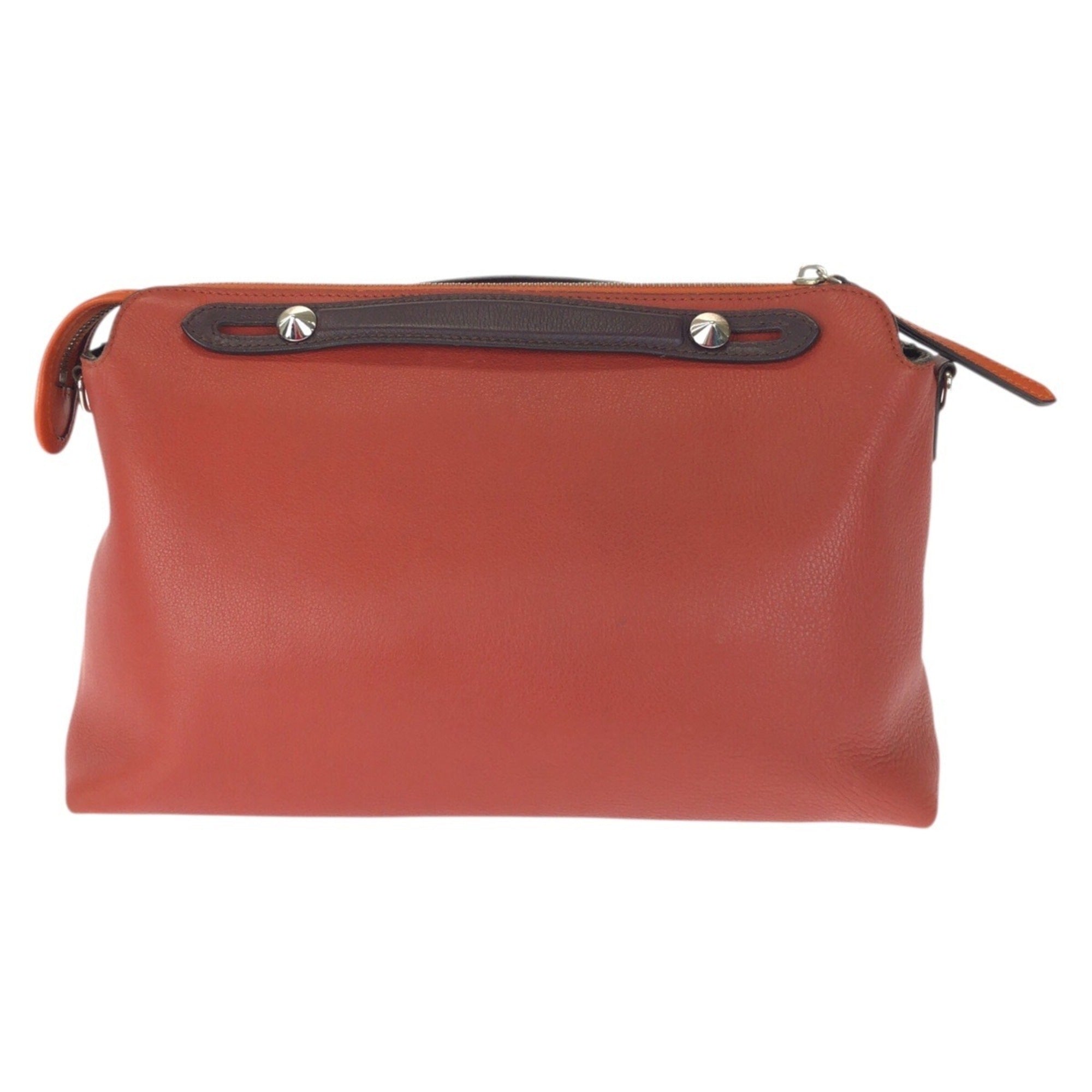 Fendi Brown Orange Leather Handbag Shoulder Bag (Pre-Owned)