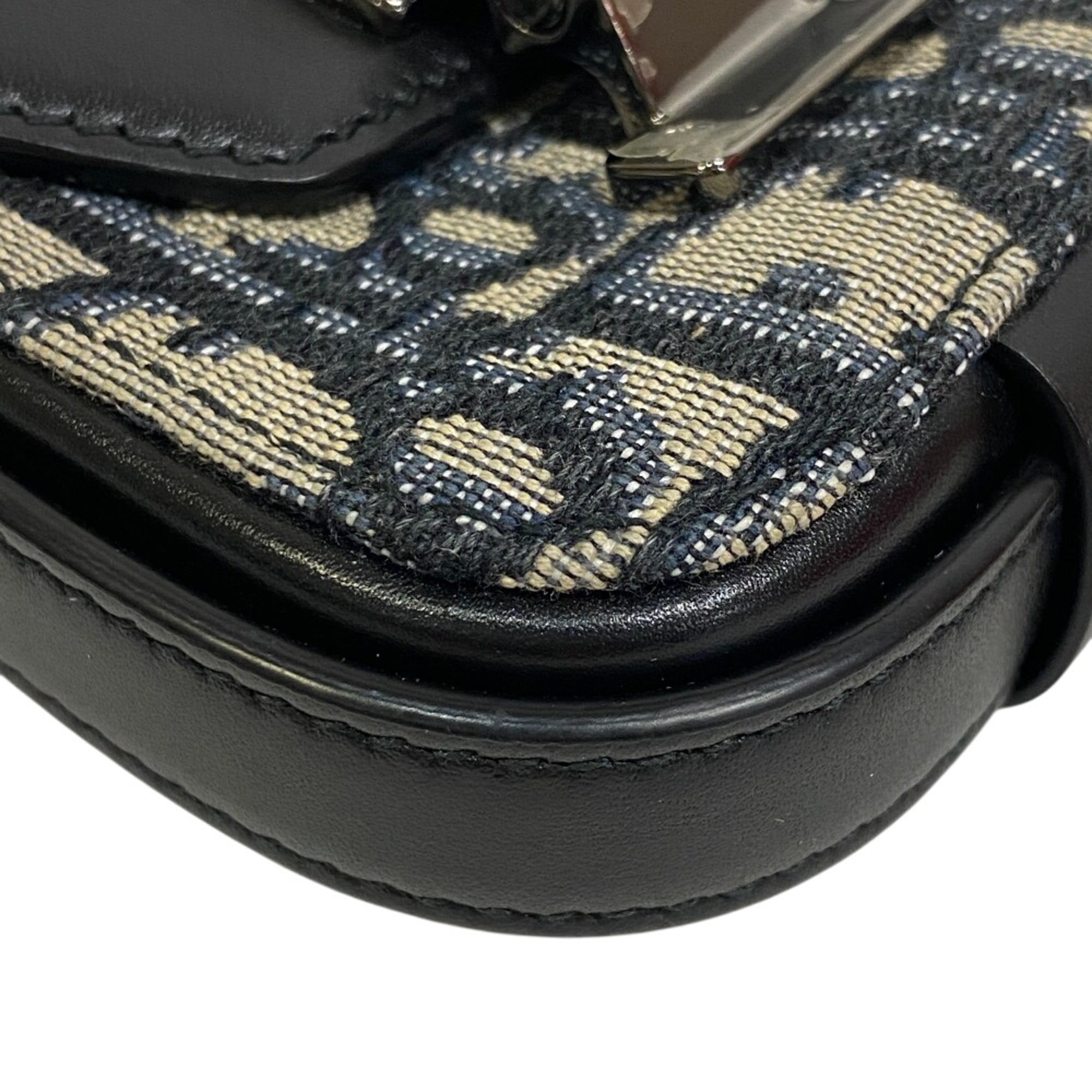 Christian Dior Black Navy Canvas Leather Shoulder Bag (Pre-Owned)