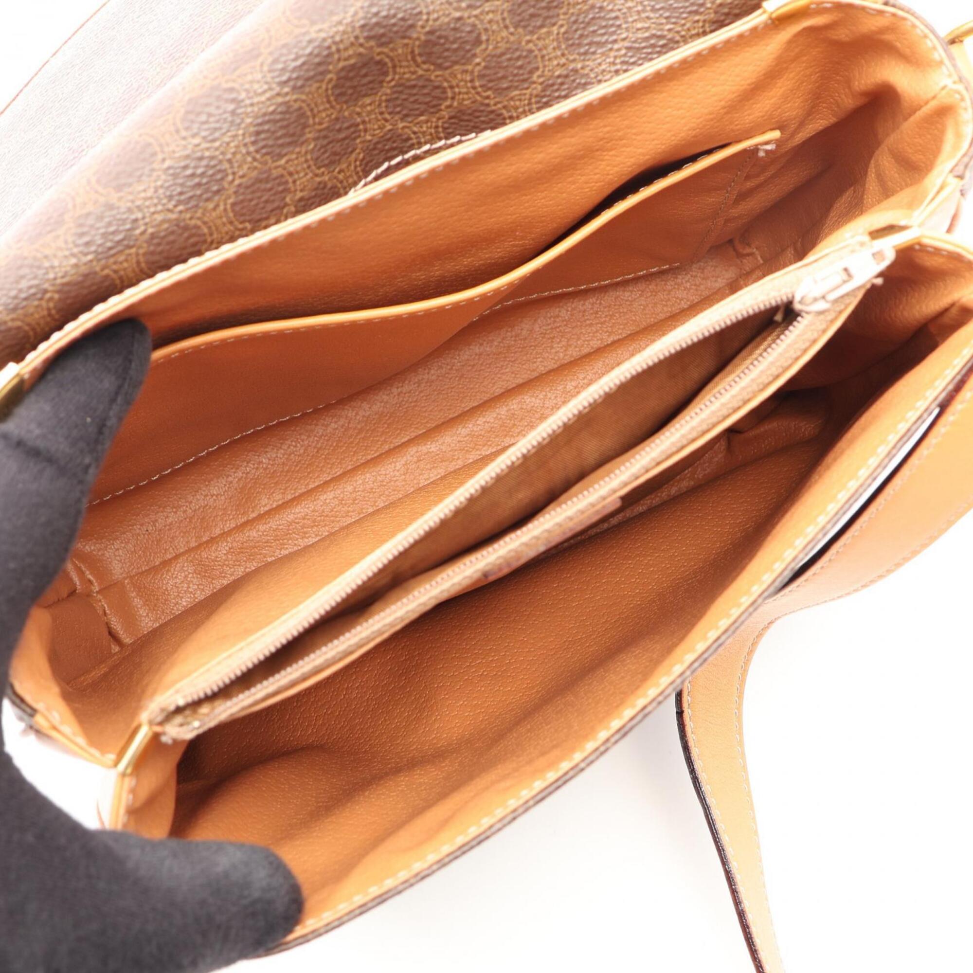 Celine Beige Brown Coated Canvas Leather Handbag Shoulder Bag (Pre-Owned)