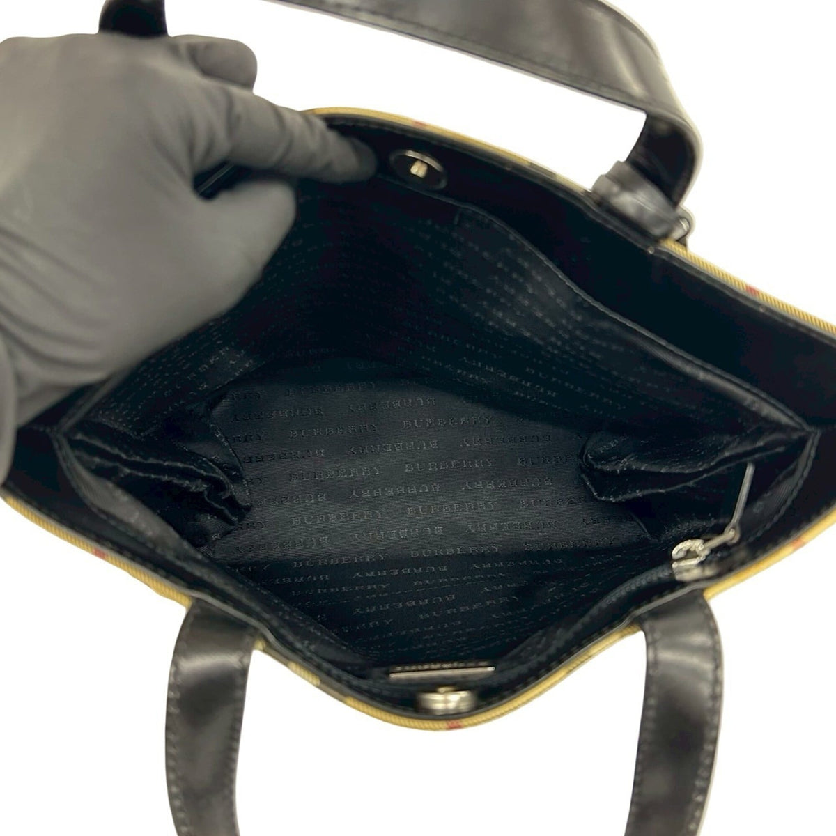 Burberry Beige Black Pvc Leather Boston Bag Handbag Tote Bag (Pre-Owned)