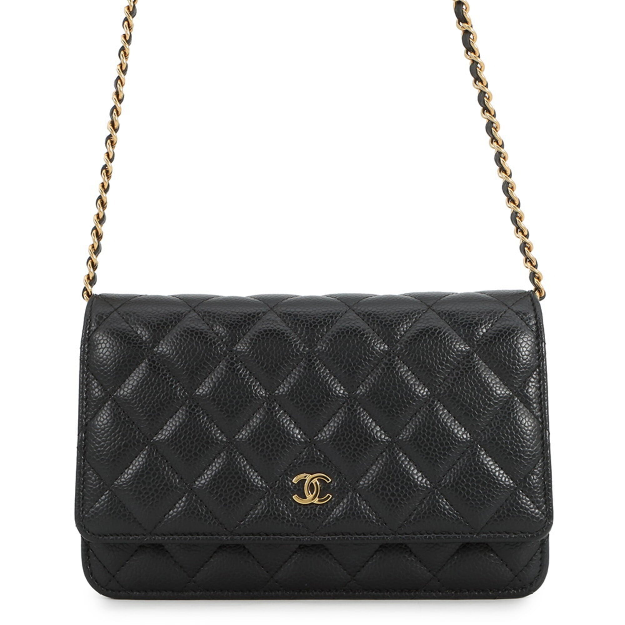 Chanel Black Grained Calfskin Chain/Shoulder Wallet (Pre-Owned)