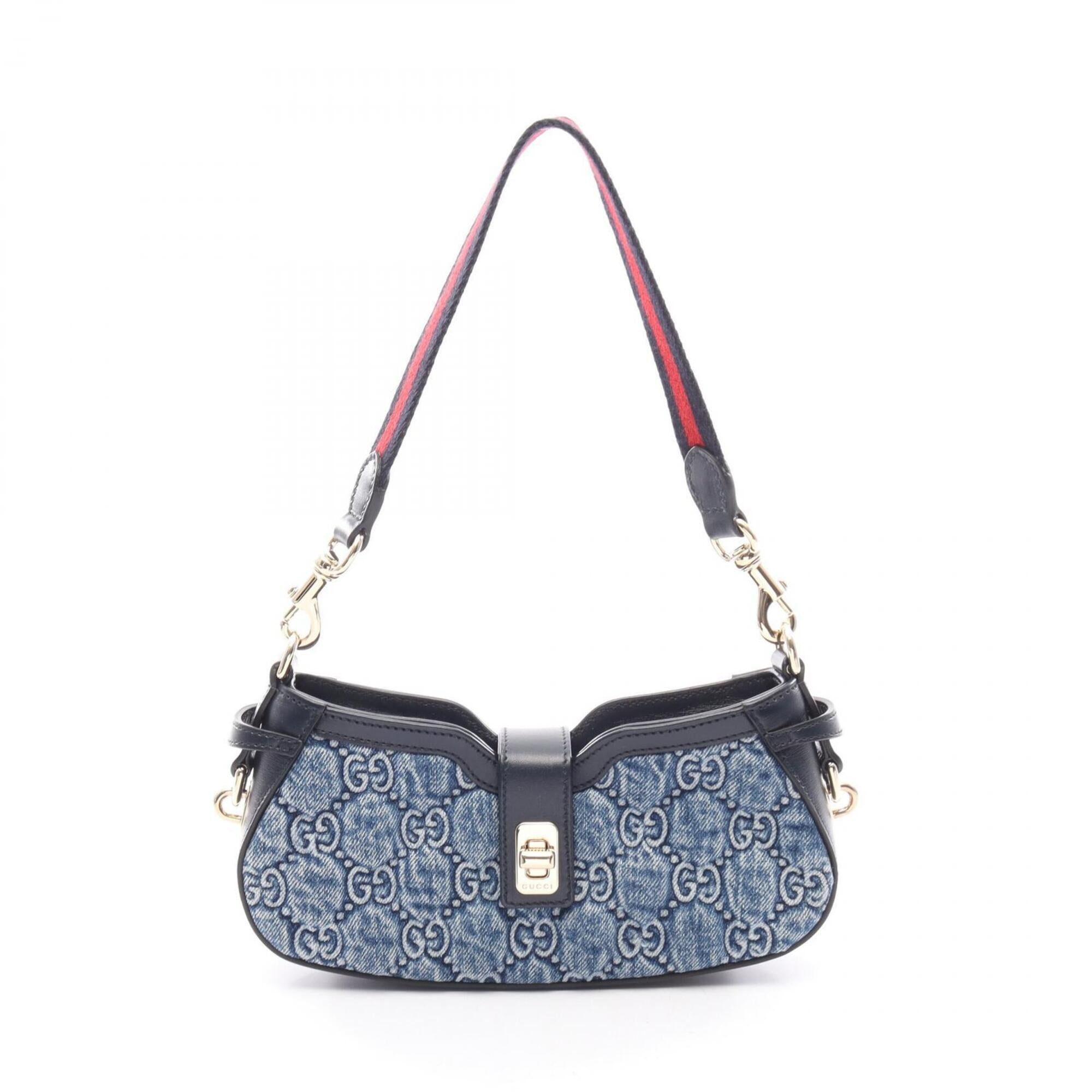 Gucci Blue Navy Denim Leather Handbag (Pre-Owned)