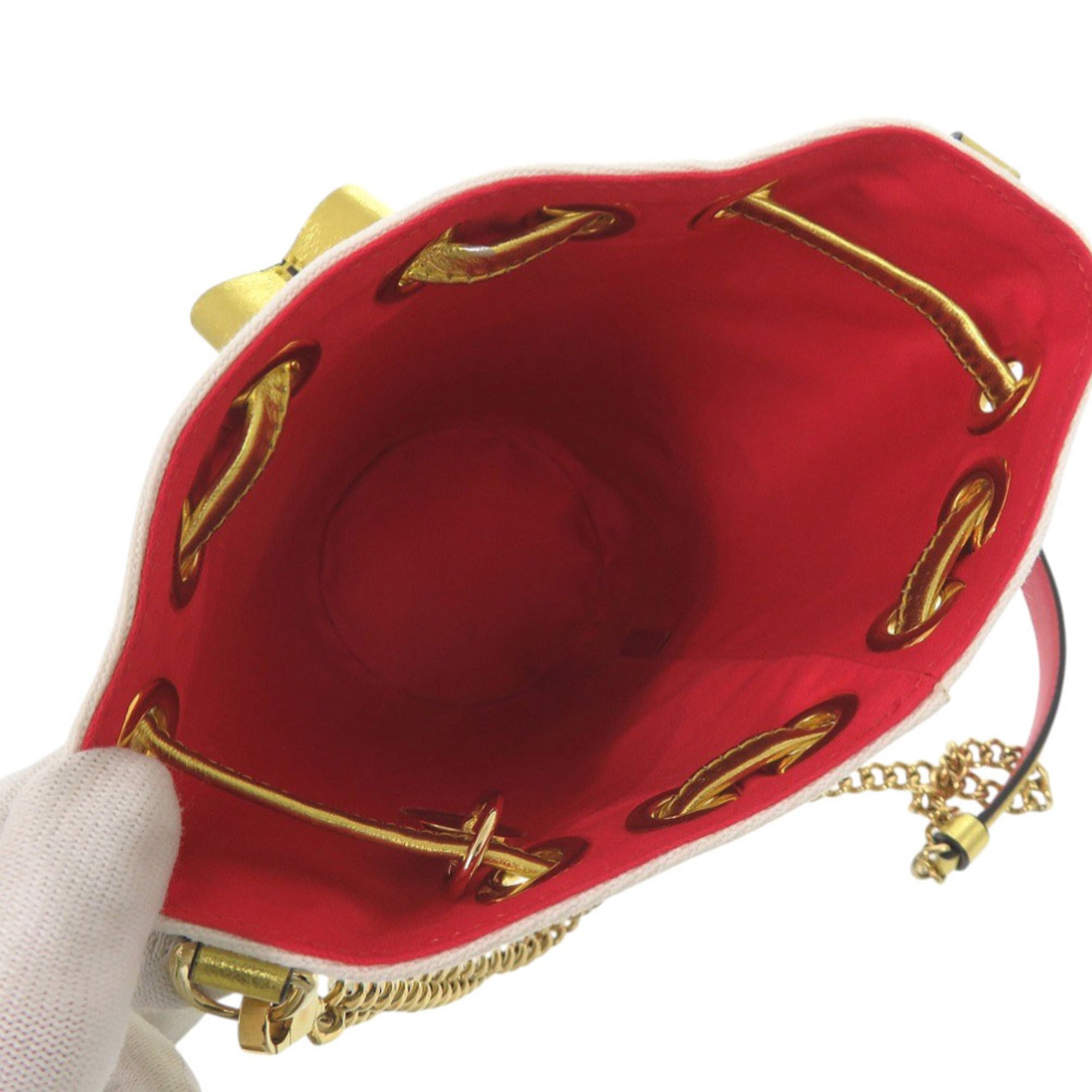 Christian Louboutin Gold Multi-Color Red Color White Canvas Shoulder Bag (Pre-Owned)