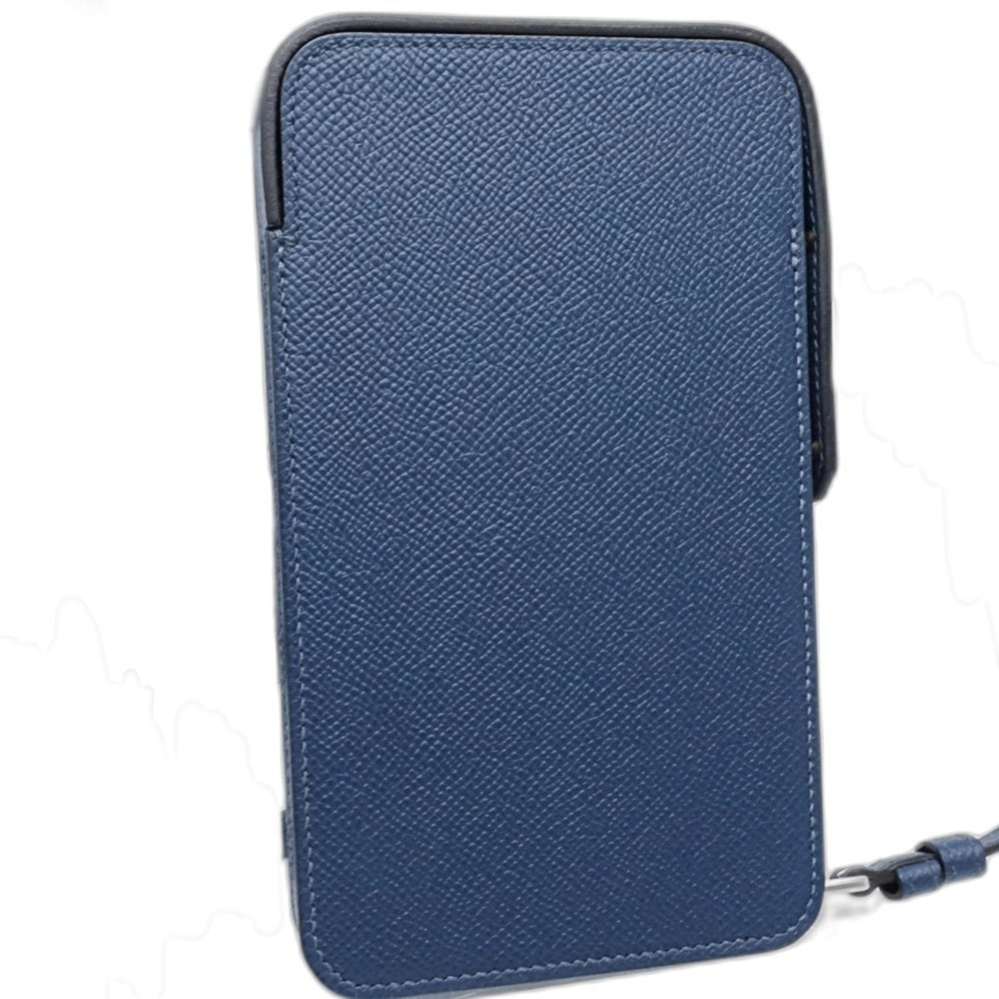 Hermes Blue Leather Pochette Shoulder Bag (Pre-Owned)
