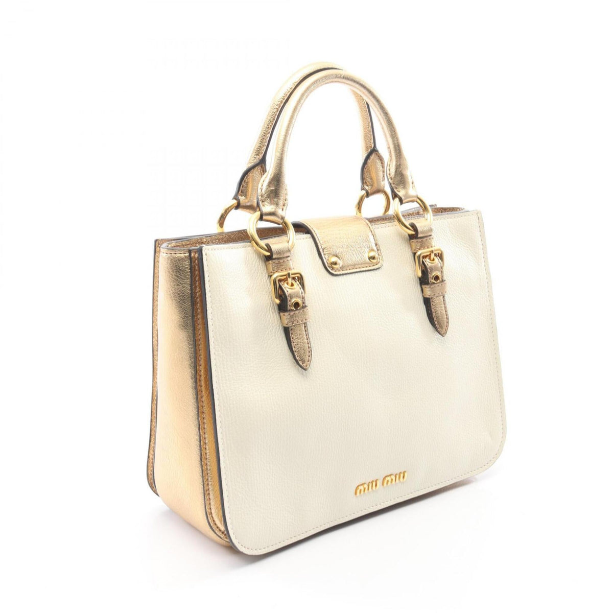 Miu Miu Gold White Leather Handbag (Pre-Owned)