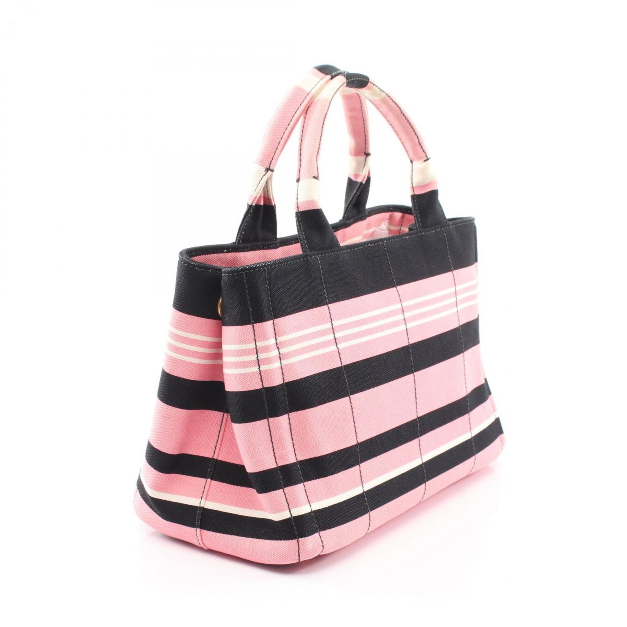 Prada Black Pink Canvas Handbag Tote Bag (Pre-Owned)