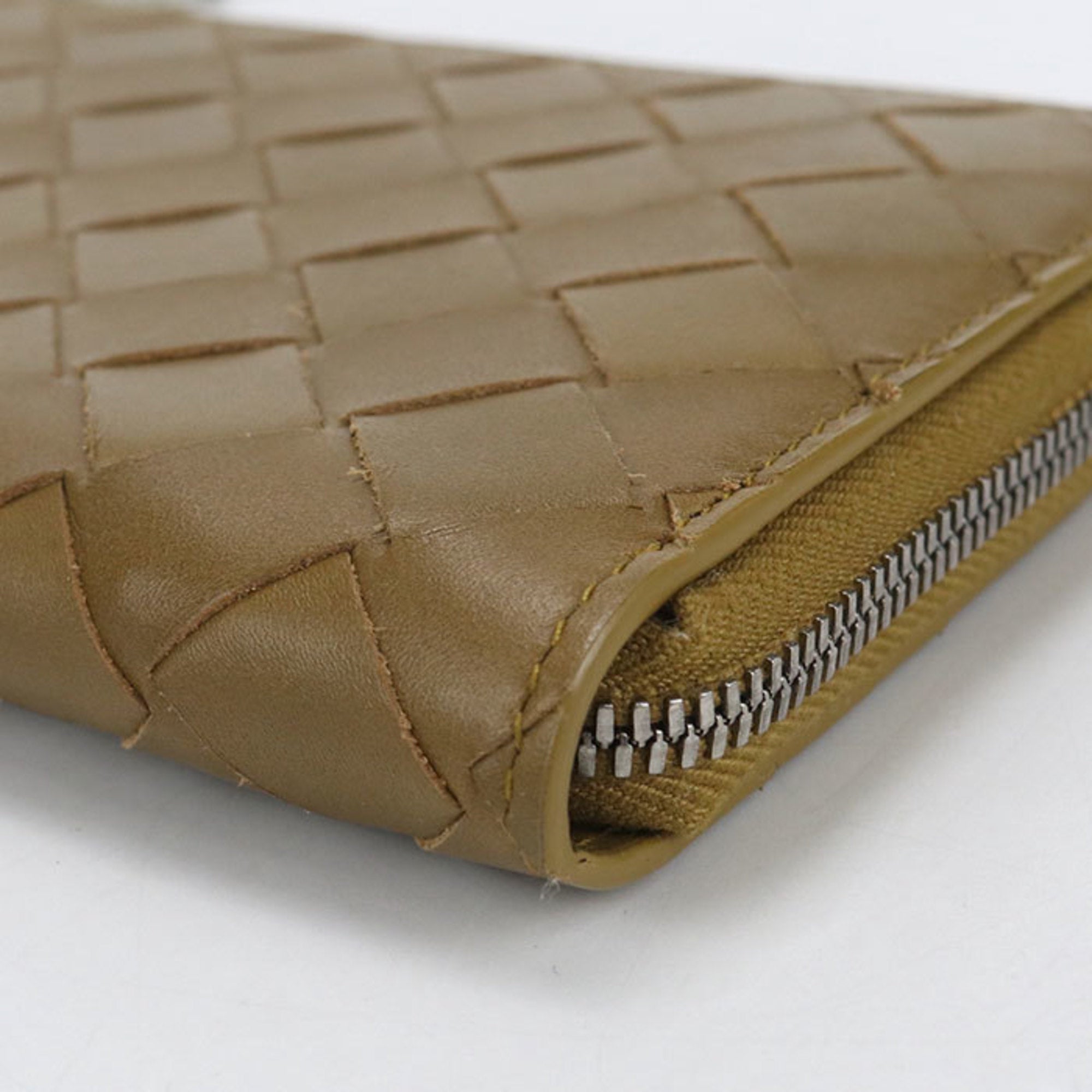 Bottega Veneta Khaki Leather Long Wallet (Bi-Fold) (Pre-Owned)