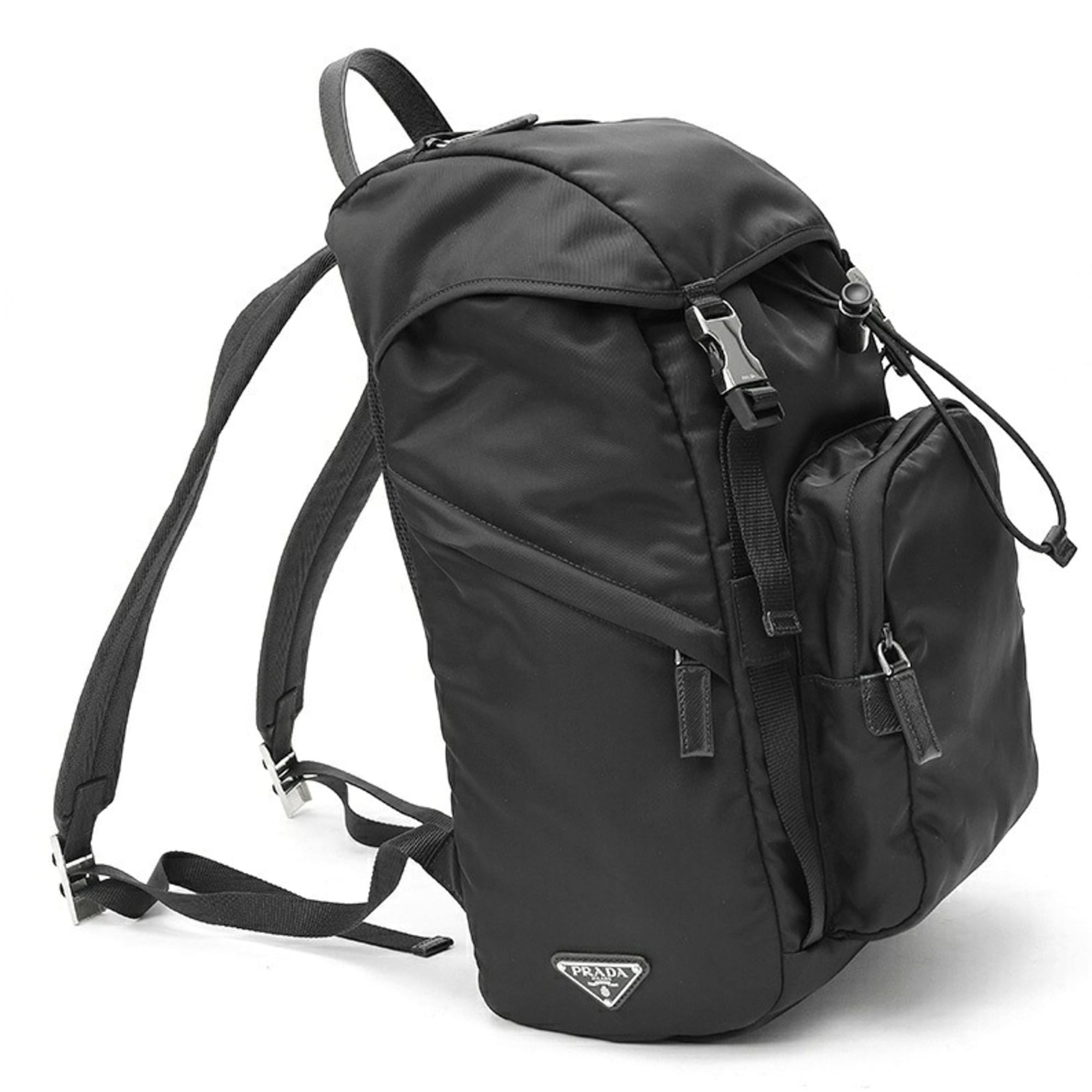 Prada Black Fabric Saffiano Triangle Leather Backpack (Pre-Owned)