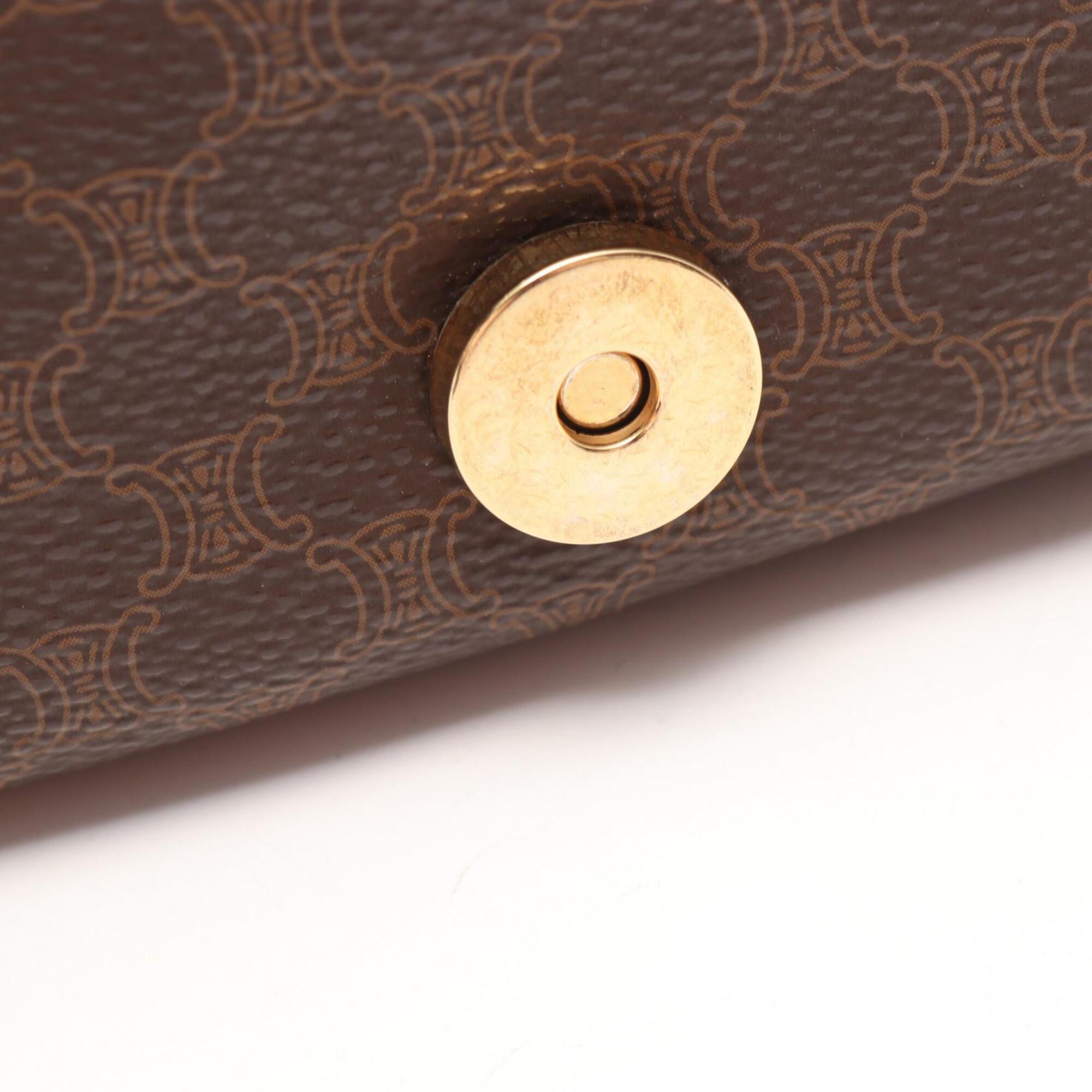 Celine Brown Coated Canvas Leather Handbag Shoulder Bag (Pre-Owned)