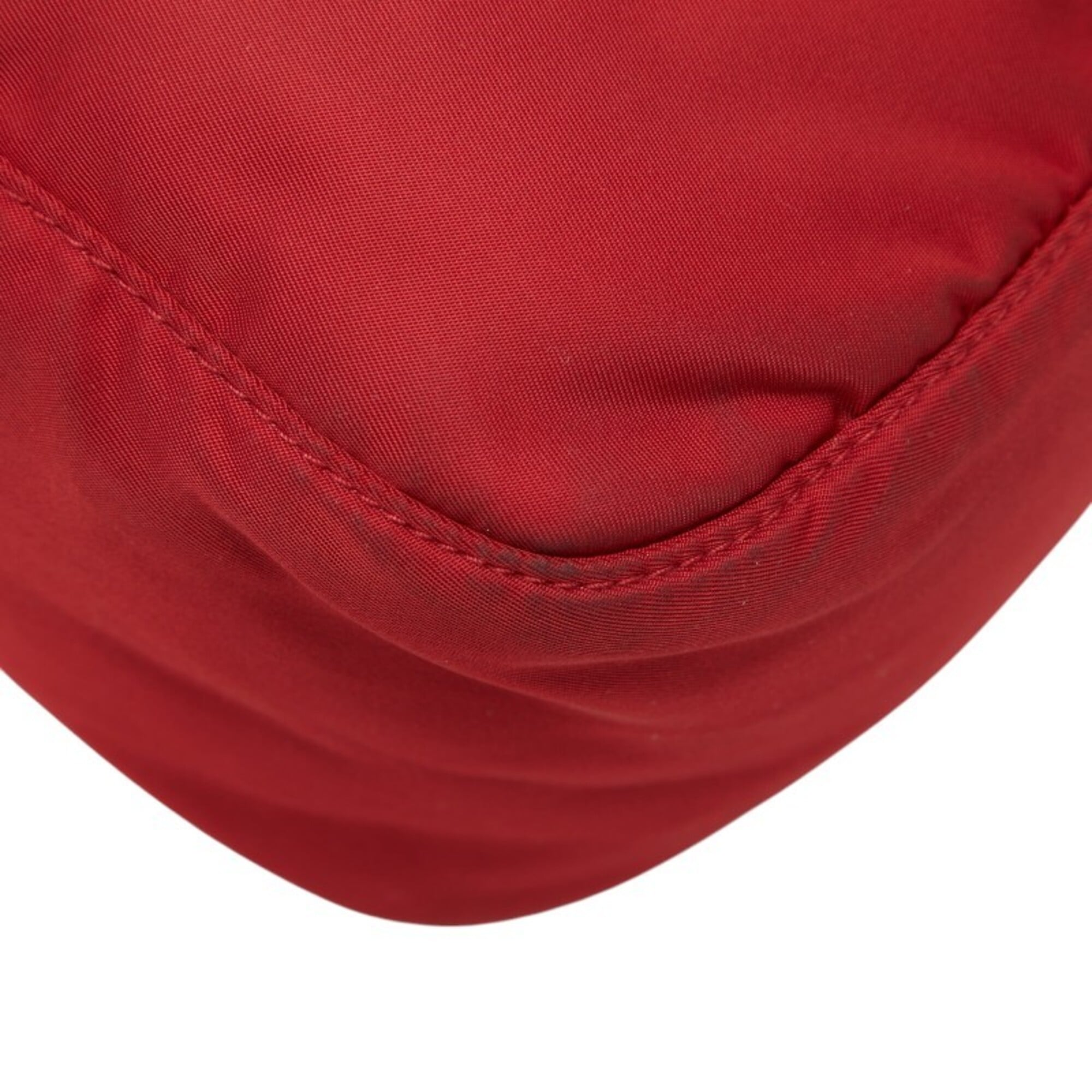 Prada Red Color Nylon Leather Shoulder Bag (Pre-Owned)