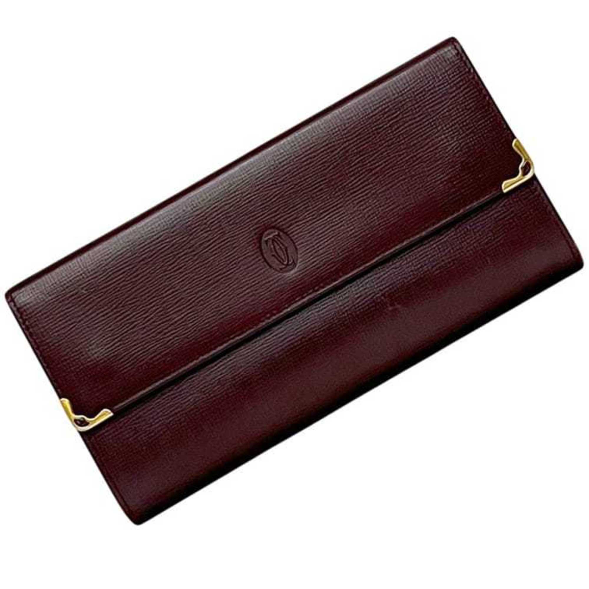 Cartier Bordeaux Wine Red Leather Long Wallet (Tri-Fold) (Pre-Owned)