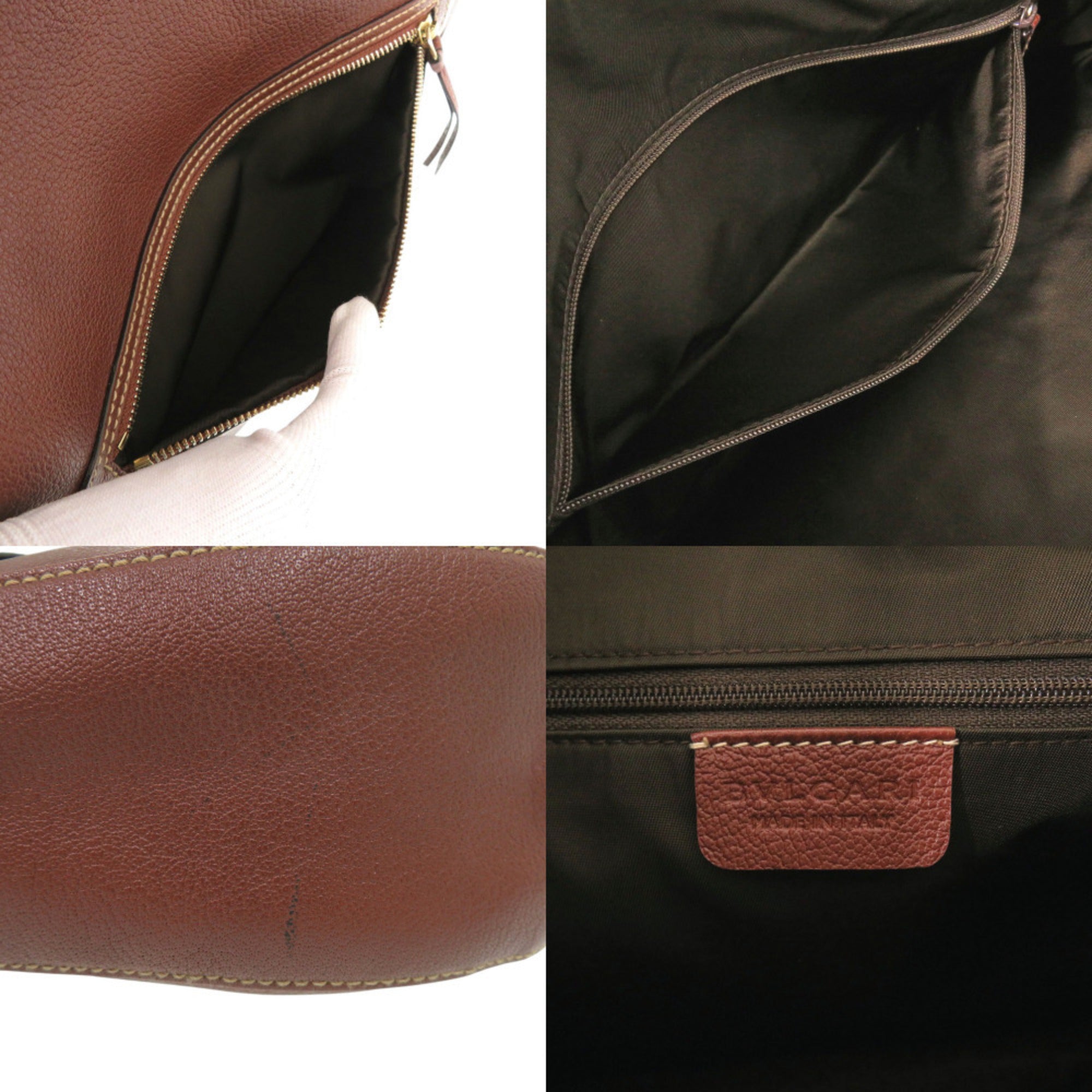 Bvlgari Brown Leather Handbag Shoulder Bag (Pre-Owned)