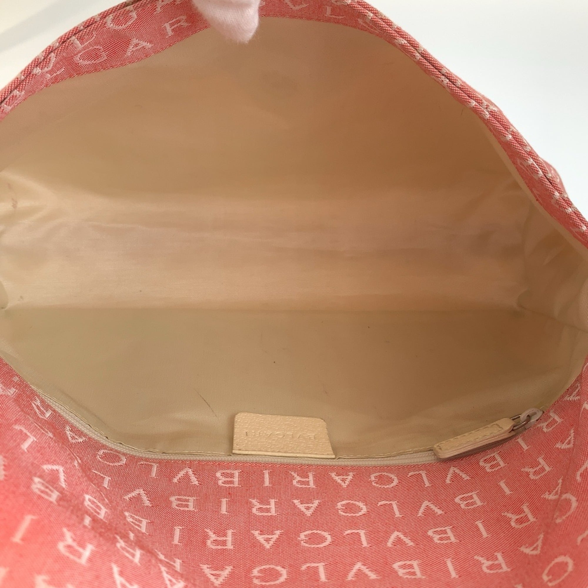 Bvlgari Cream Pink Canvas Leather Handbag Shoulder Bag (Pre-Owned)