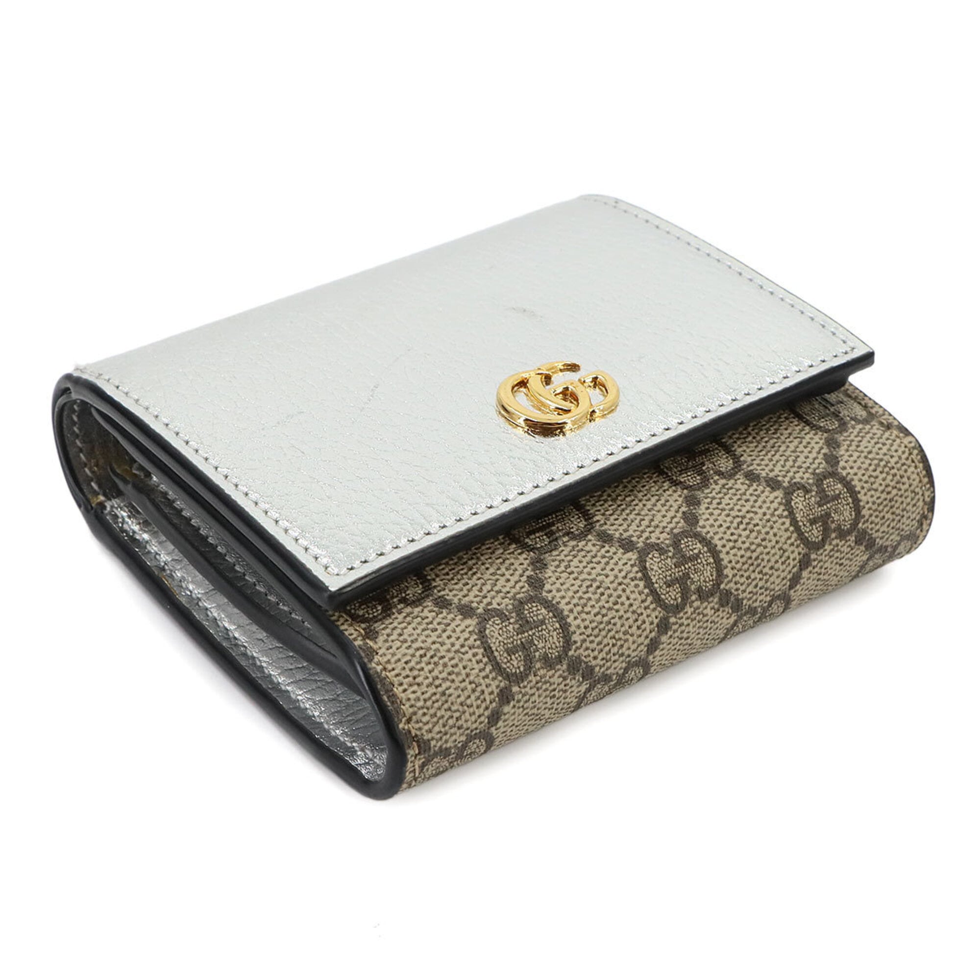 Gucci Silver Beige Canvas Leather Wallet (Bi-Fold) (Pre-Owned)