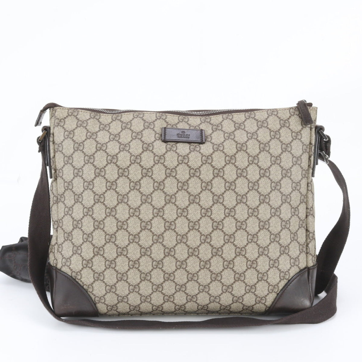 Gucci Brown Leather Coated Canvas Messenger Bag Shoulder Bag (Pre-Owned)