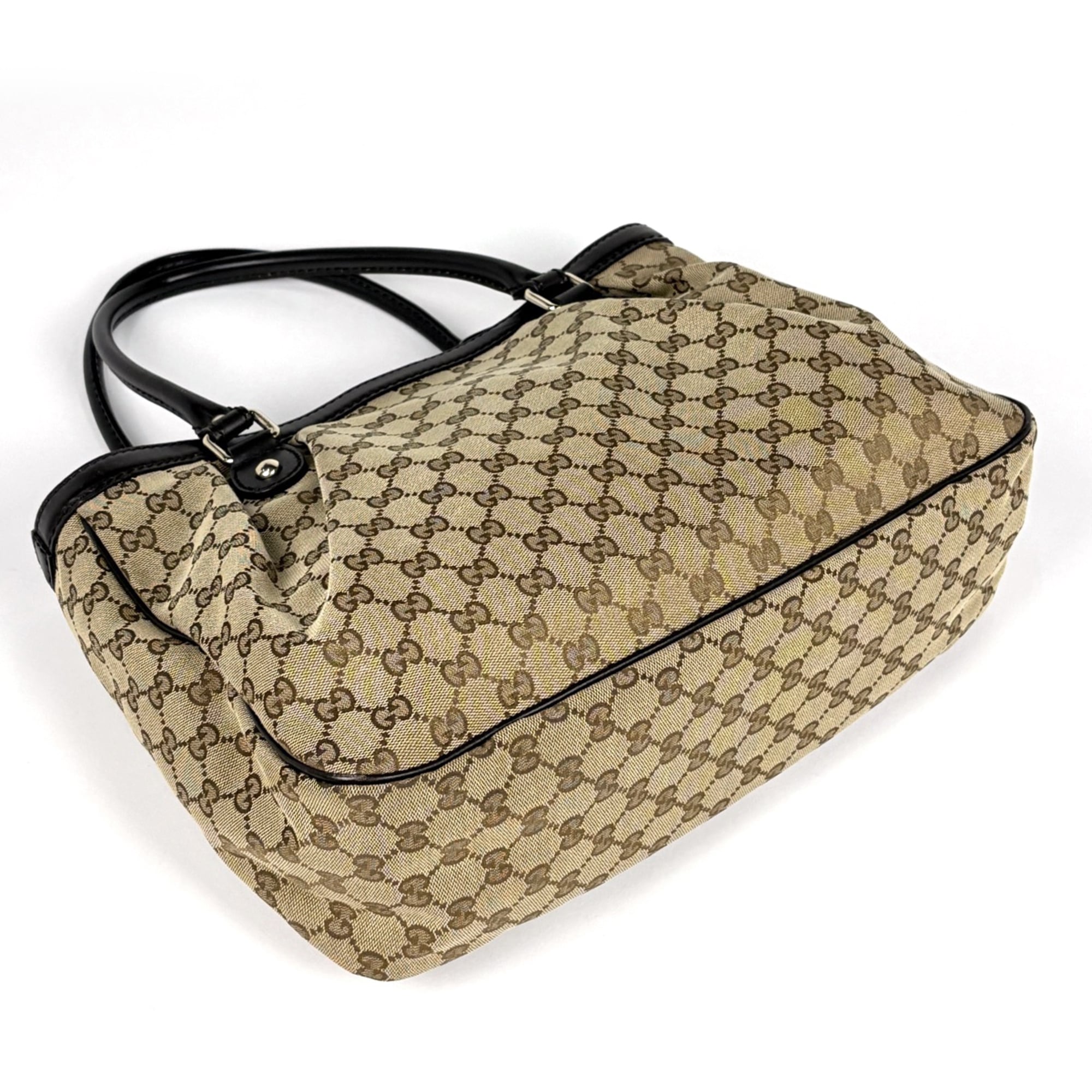 Gucci Sukey Beige Brown Gg Canvas Leather Tote Bag (Pre-Owned)
