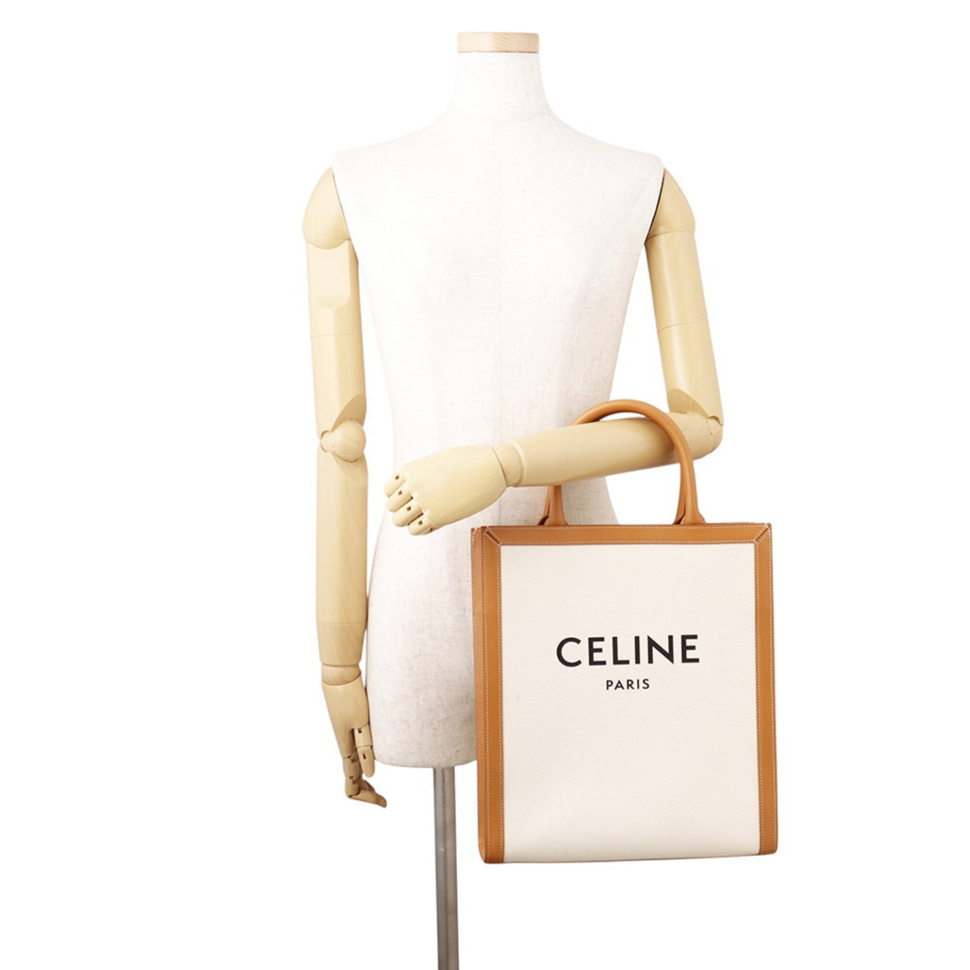 Celine Beige Brown Canvas Leather Handbag Shoulder Bag Tote Bag (Pre-Owned)