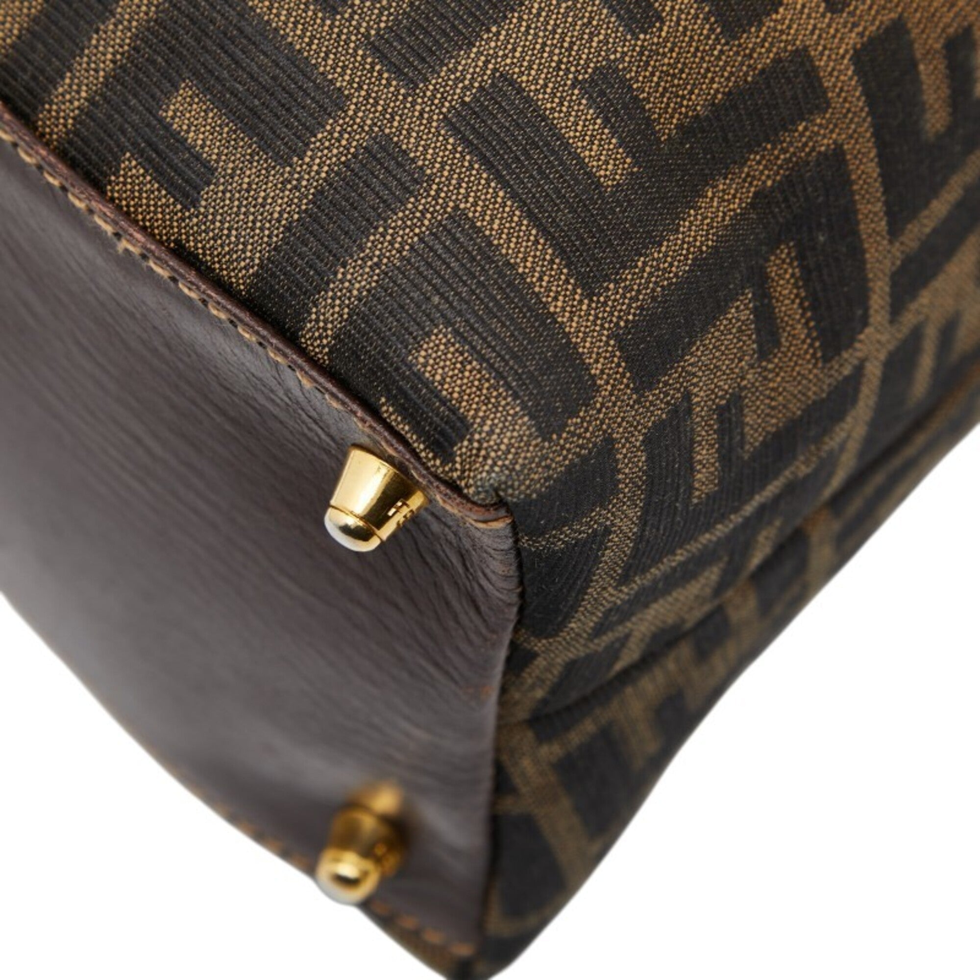 Fendi Beige Black Canvas Handbag (Pre-Owned)