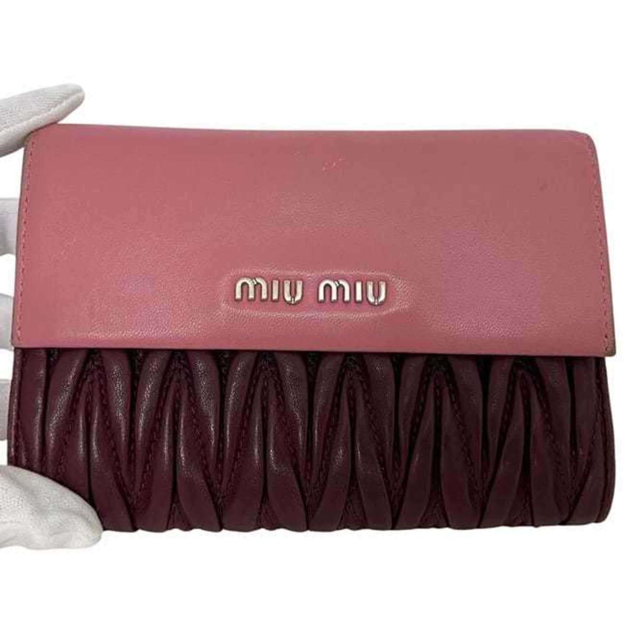 Miu Miu Bordeaux Pink Leather Wallet (Tri-Fold) (Pre-Owned)