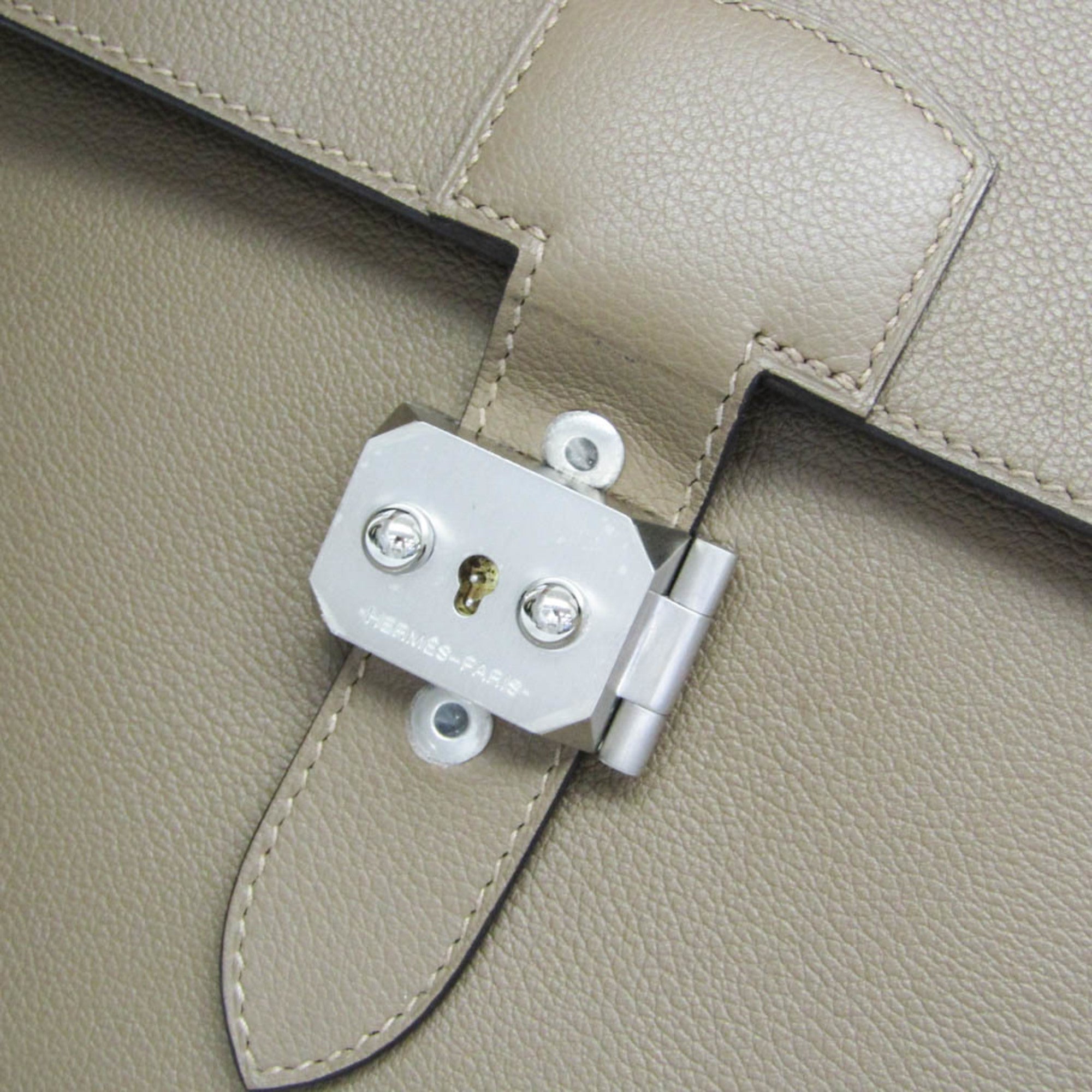 Hermes Sac A Depeche Etoupe Gray Taurillon Clemence Leather Briefcase Document Case (Pre-Owned)