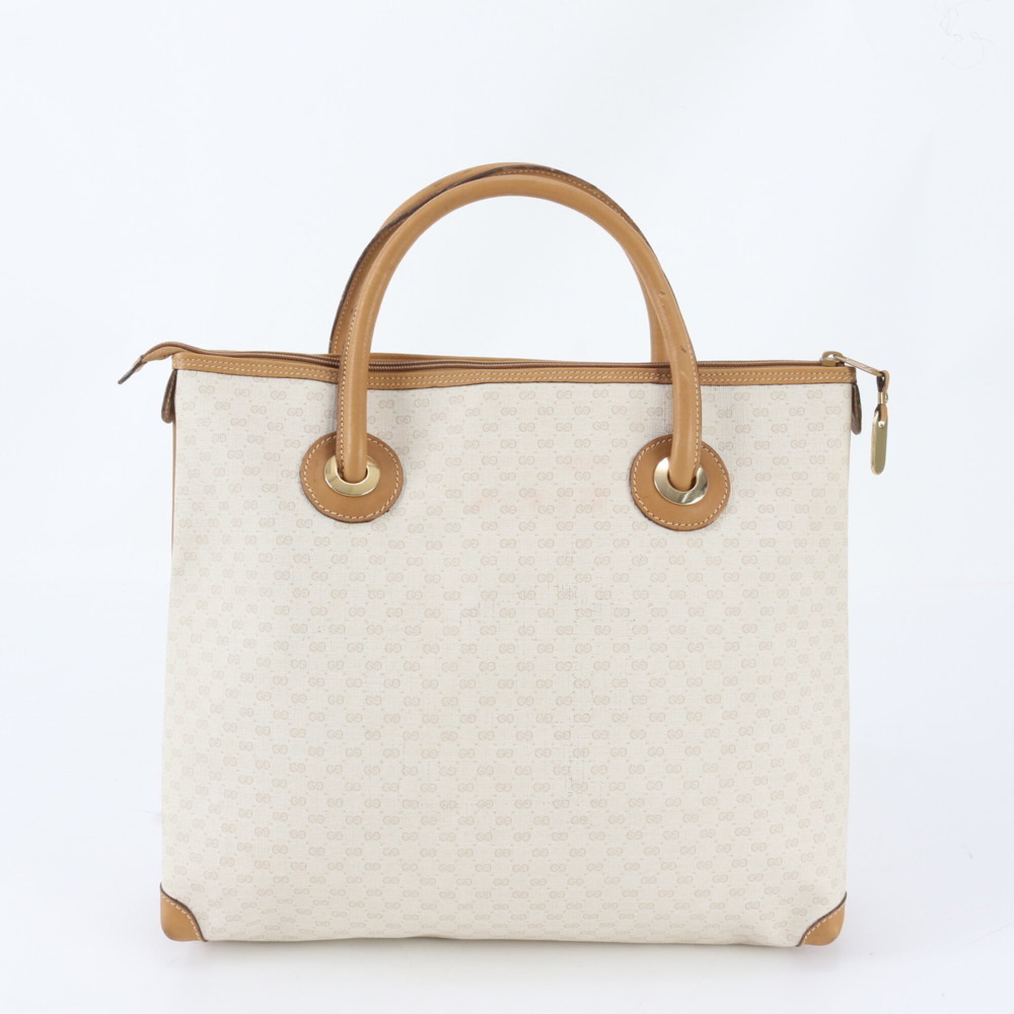 Gucci Beige Leather Coated Canvas Handbag (Pre-Owned)