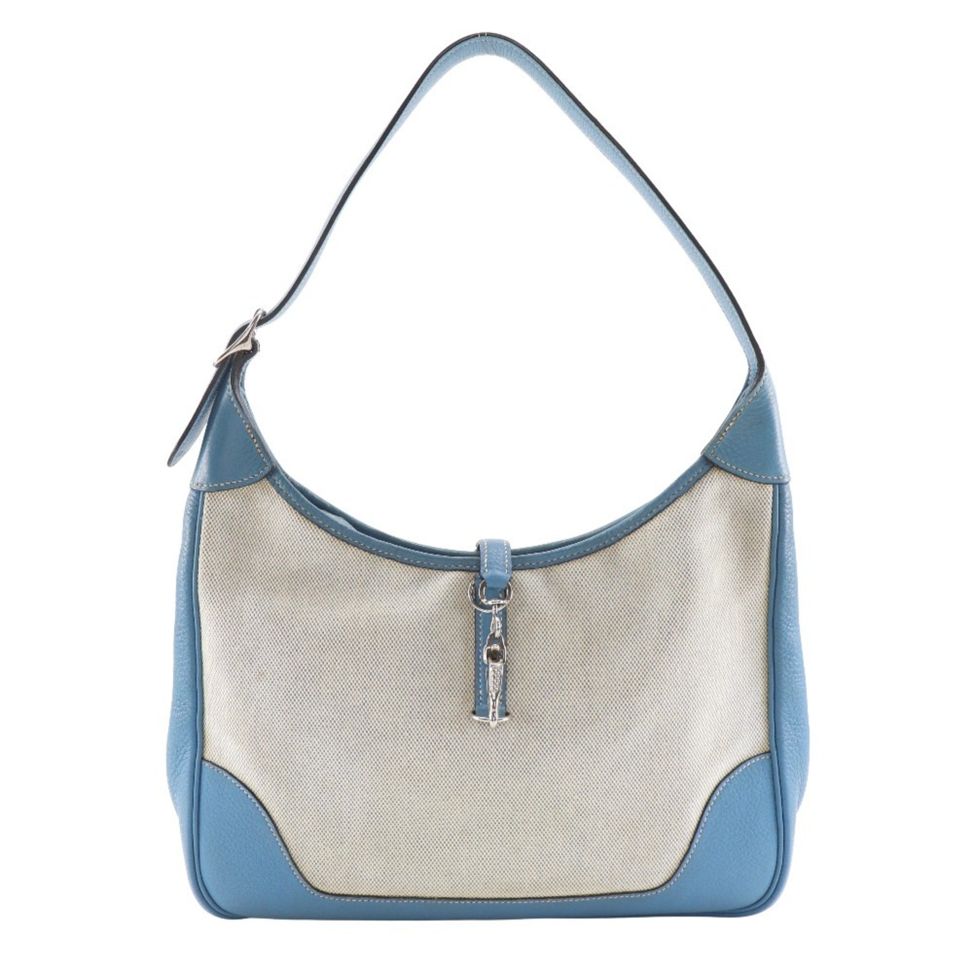 Hermes Trim Blue Natural Toile H Shoulder Bag (Pre-Owned)