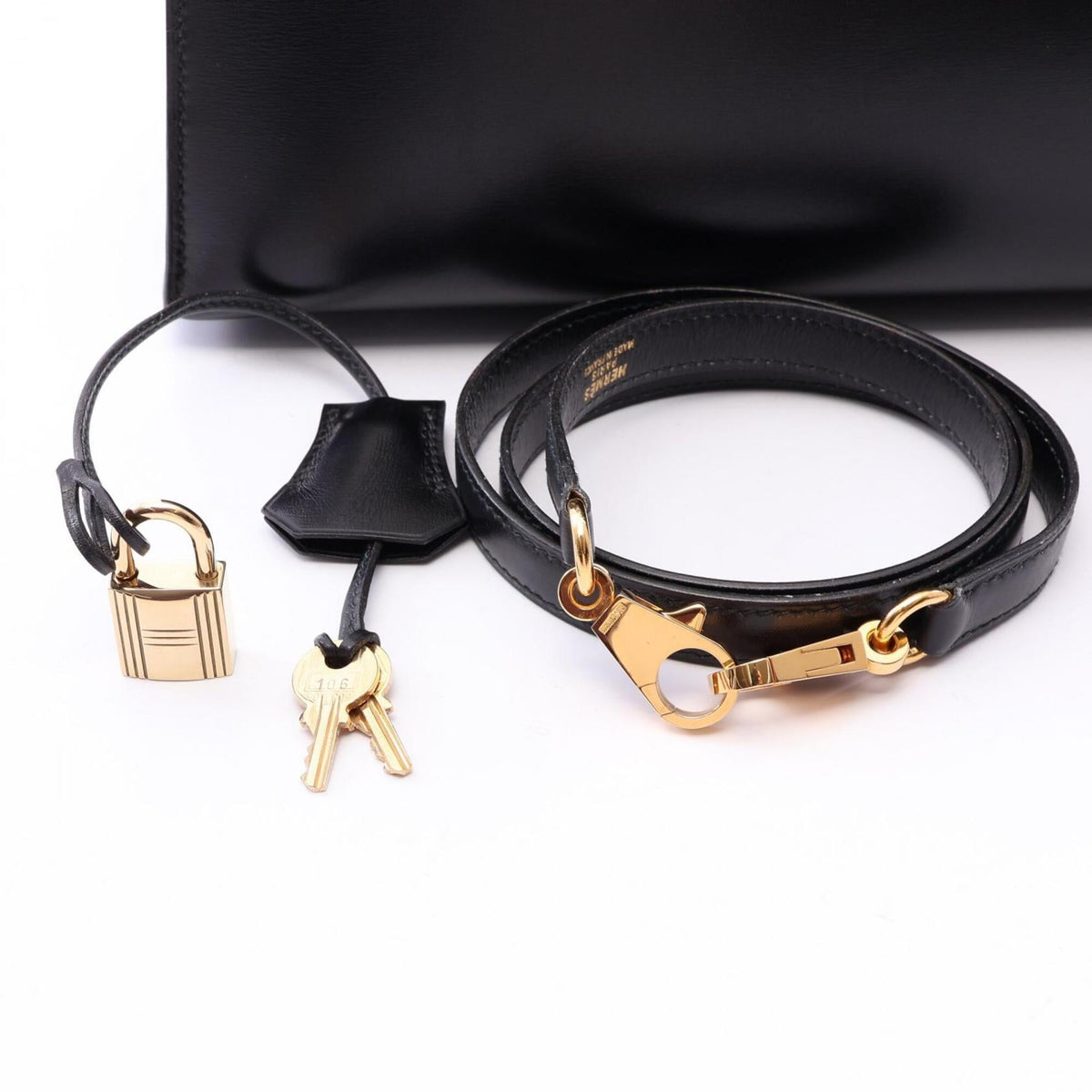 Hermes Black Box Calf Leather Leather Handbag (Pre-Owned)
