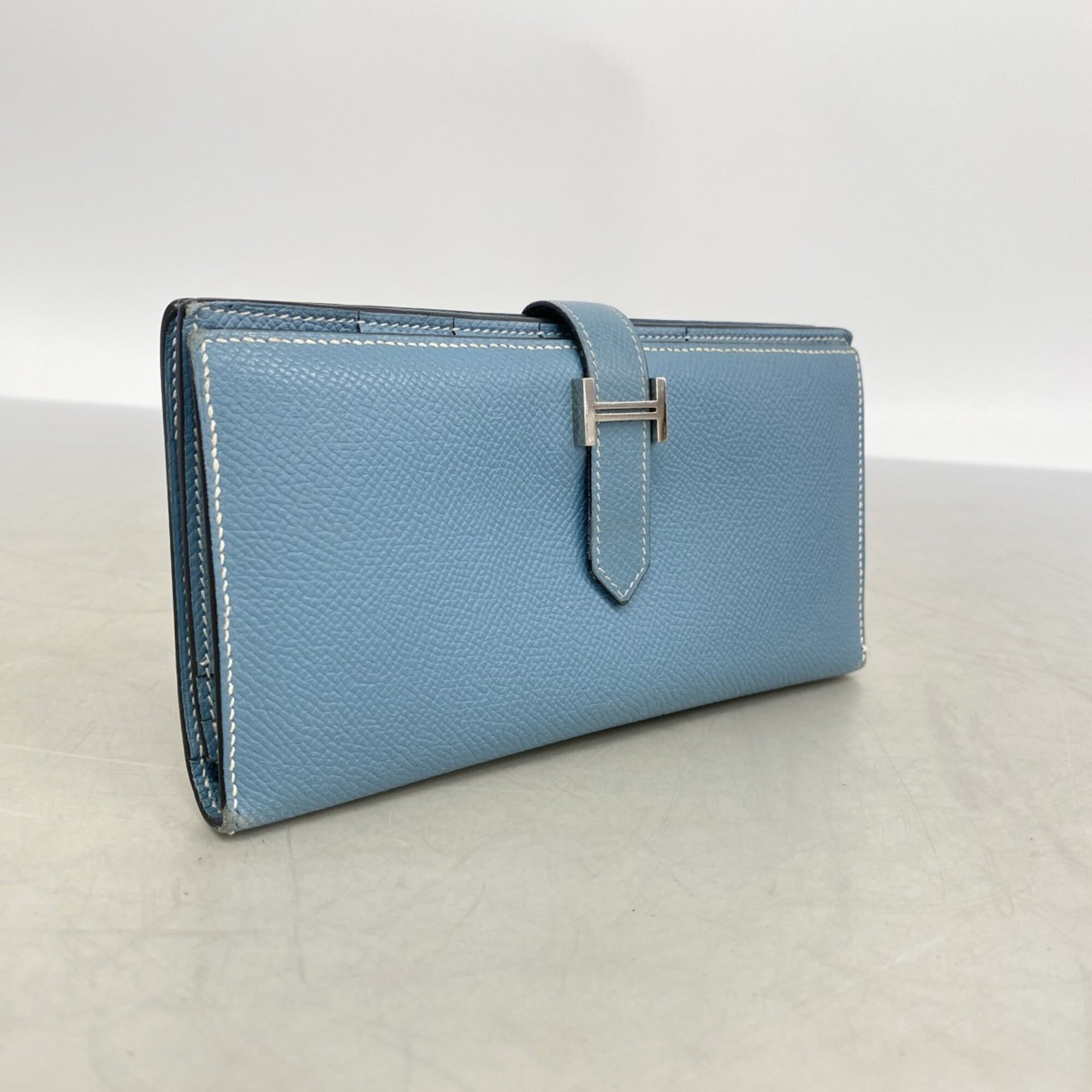 Hermes Blue Jean Epsom Leather Long Wallet (Bi-Fold) (Pre-Owned)