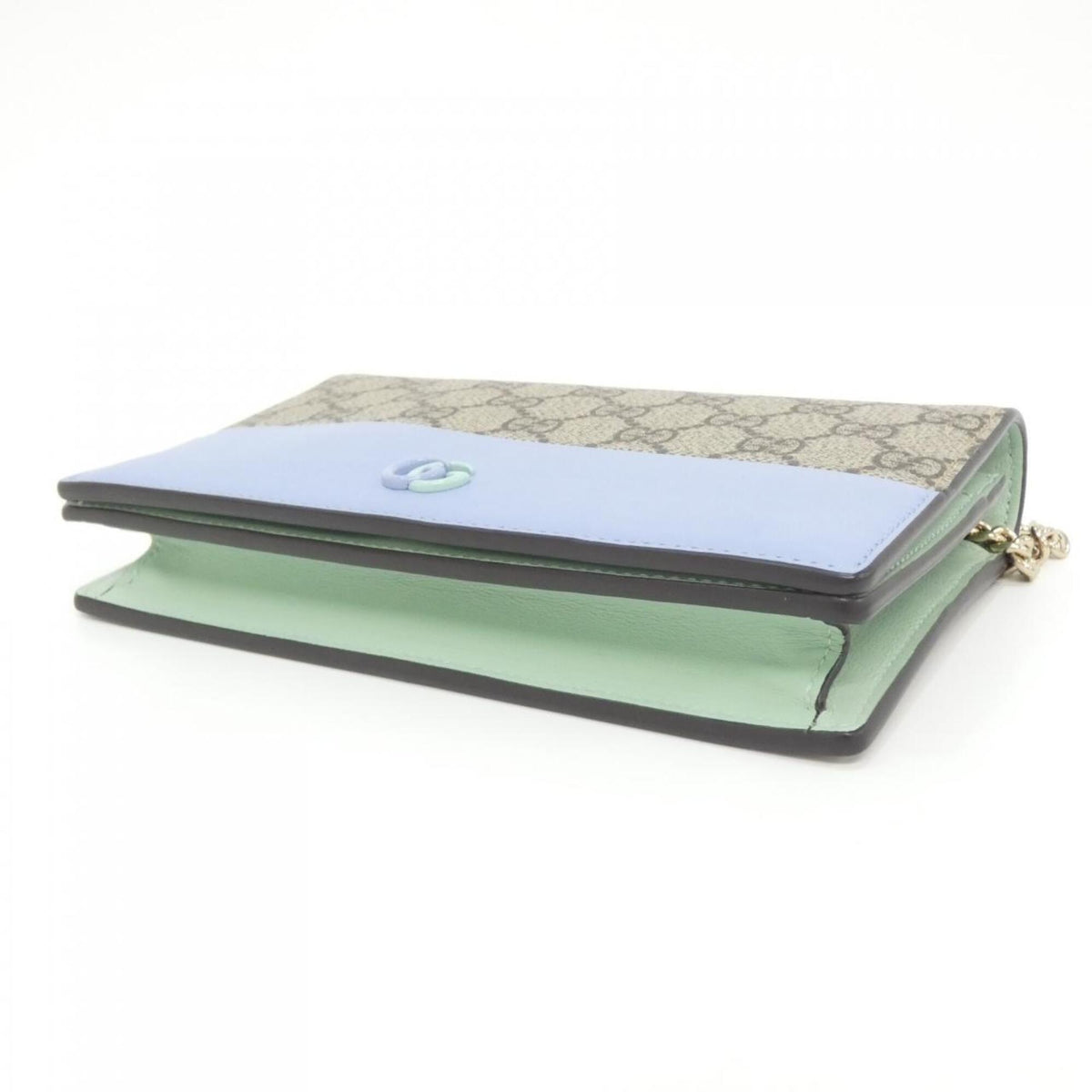 Gucci Beige Blue Green Gg Supreme Leather Chain/Shoulder Wallet (Pre-Owned)