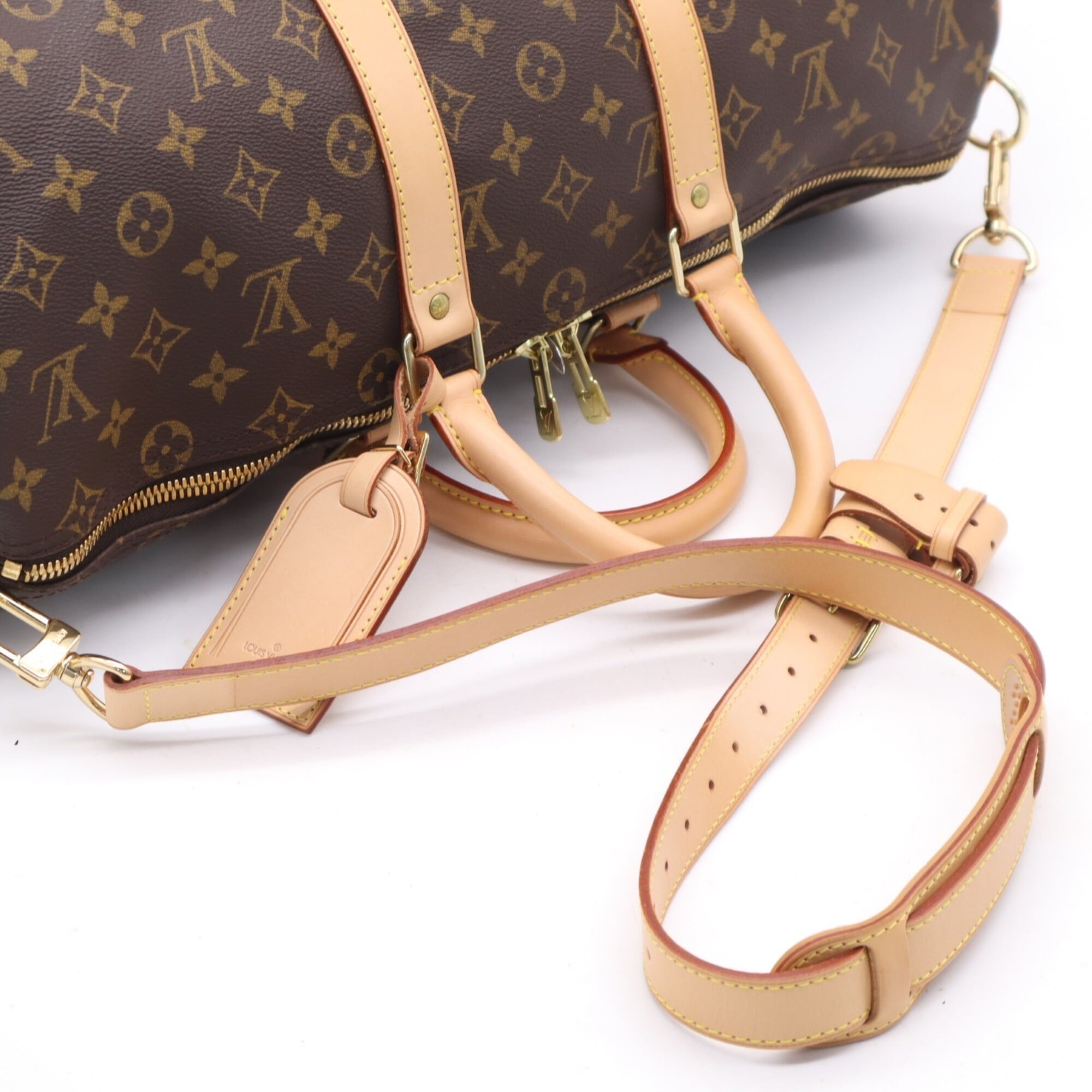 Louis Vuitton Beige Brown Coated Canvas Boston Bag (Pre-Owned)