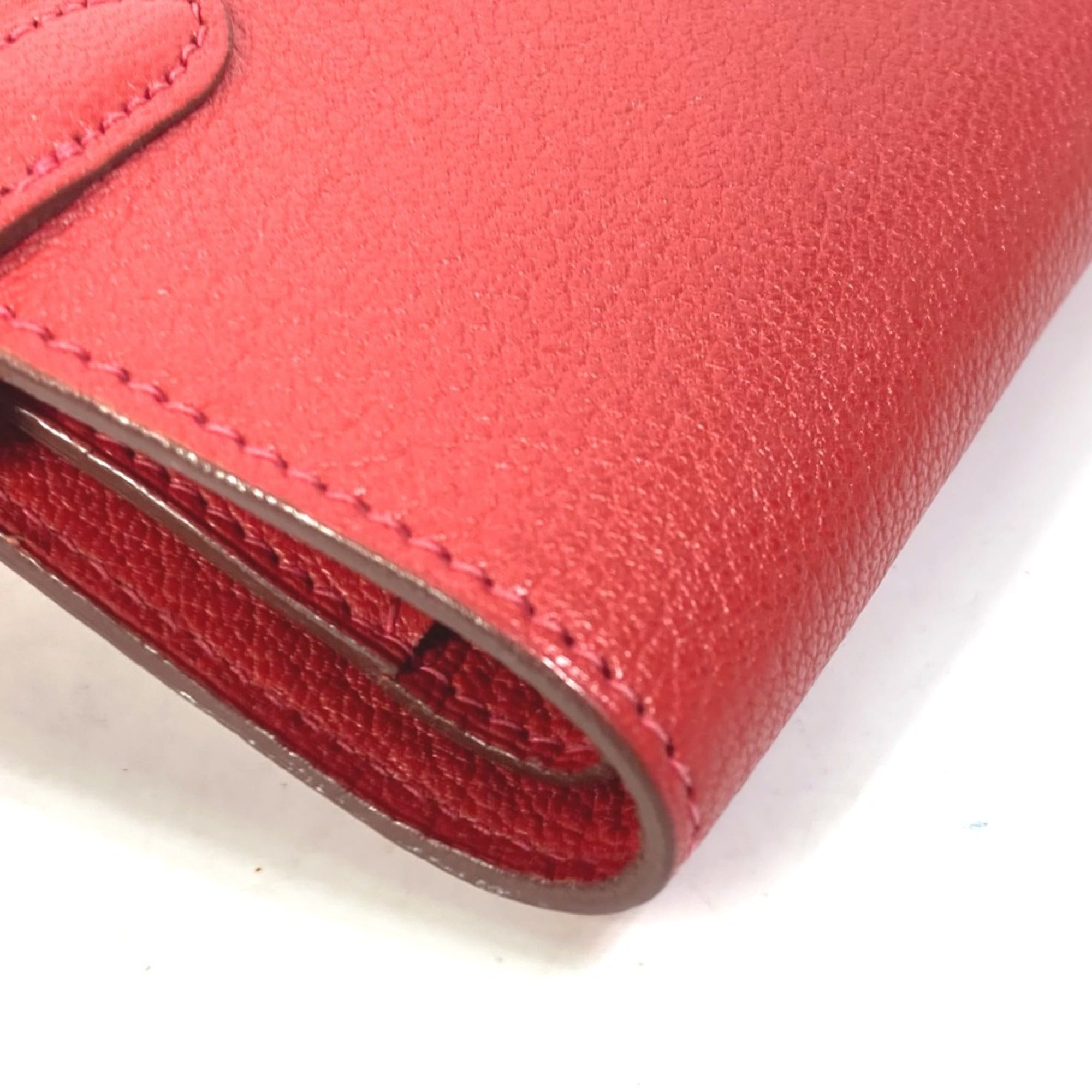Hermes Red Color Chevre Leather Wallet (Tri-Fold) (Pre-Owned)