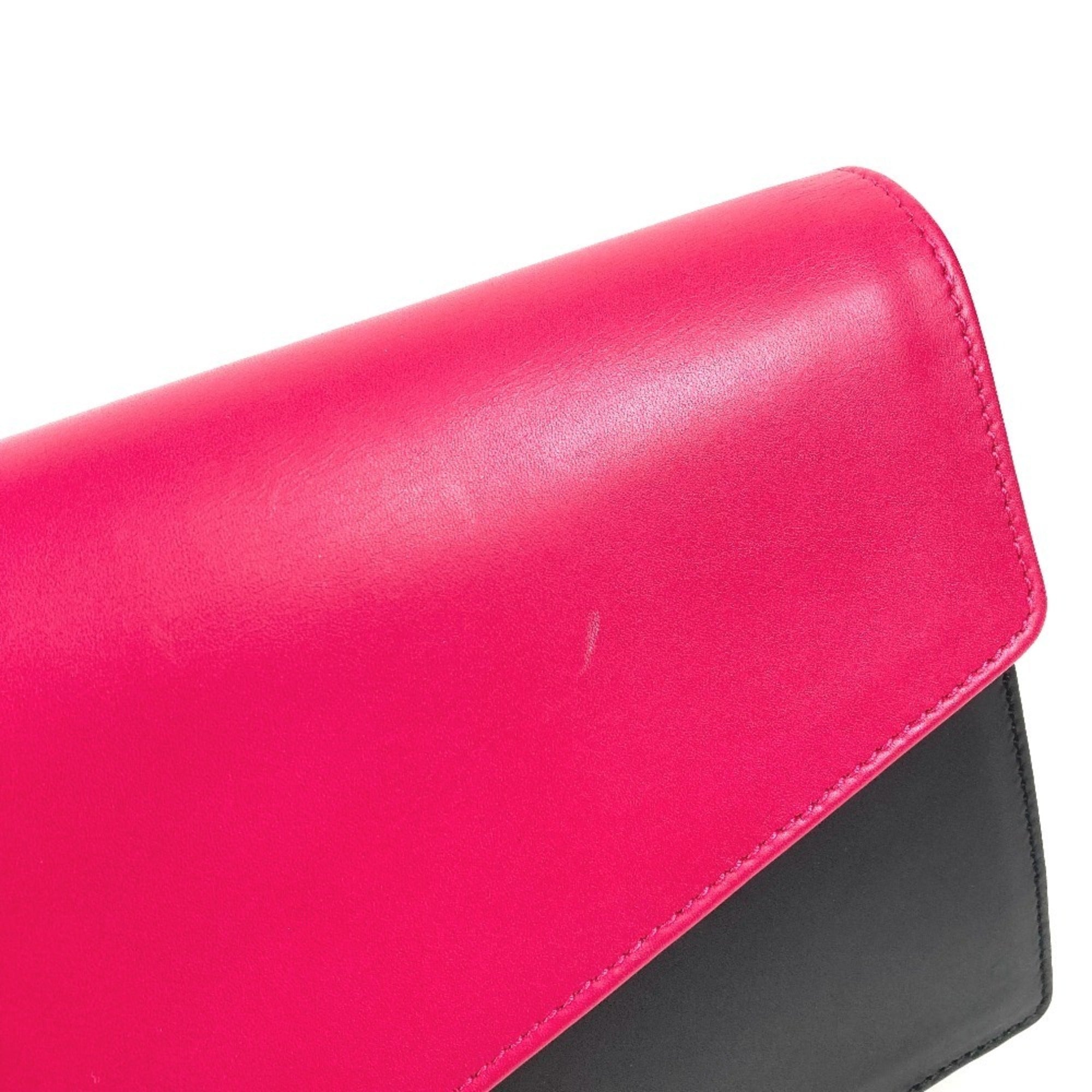 Yves Saint Laurent Black Pink Leather Clutch Bag Handbag (Pre-Owned)