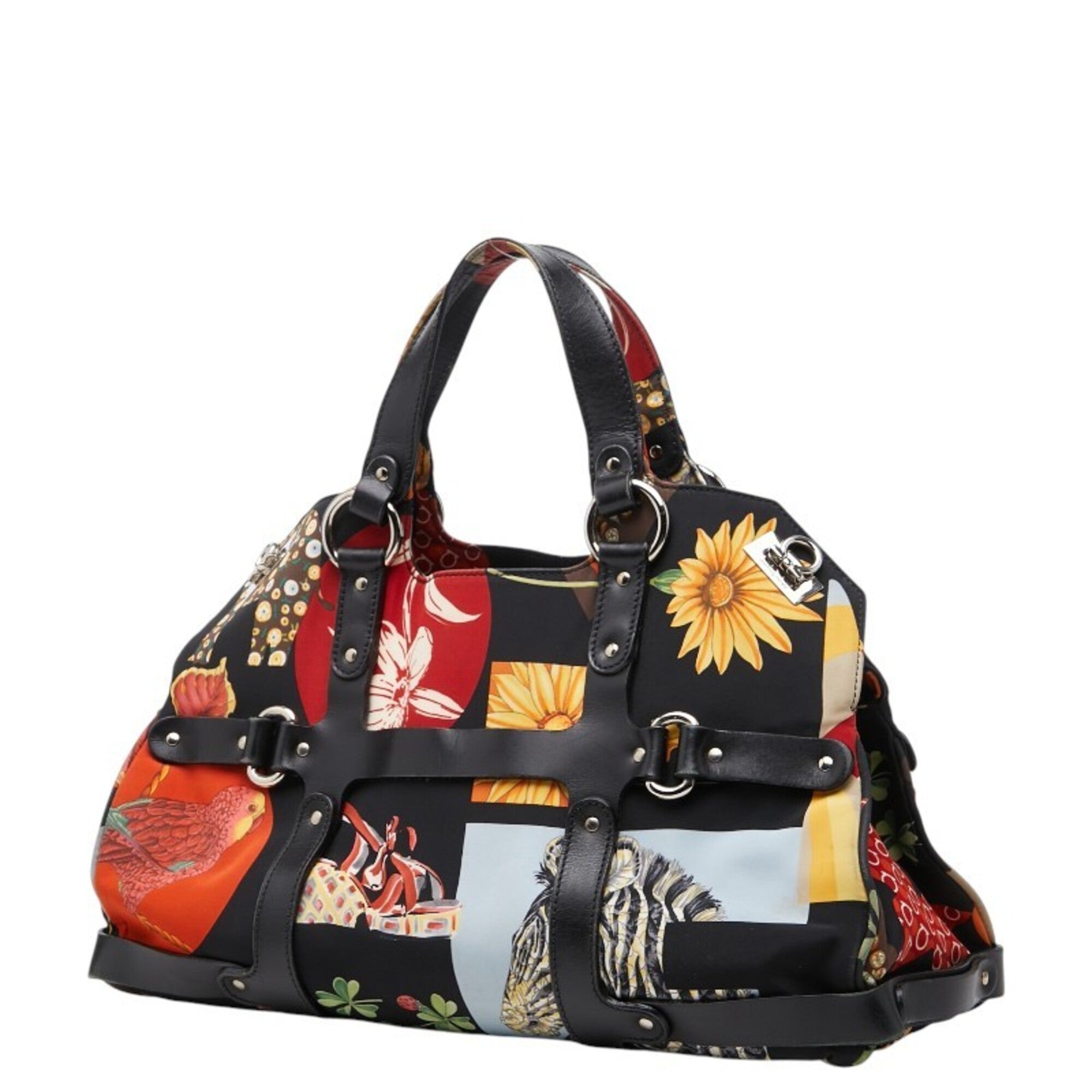 Salvatore Ferragamo Black Multi-Color Nylon Leather Handbag (Pre-Owned)