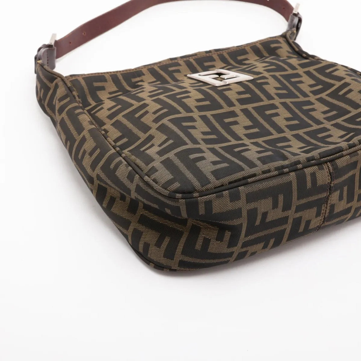 Fendi Brown Leather Canvas Handbag Shoulder Bag (Pre-Owned)