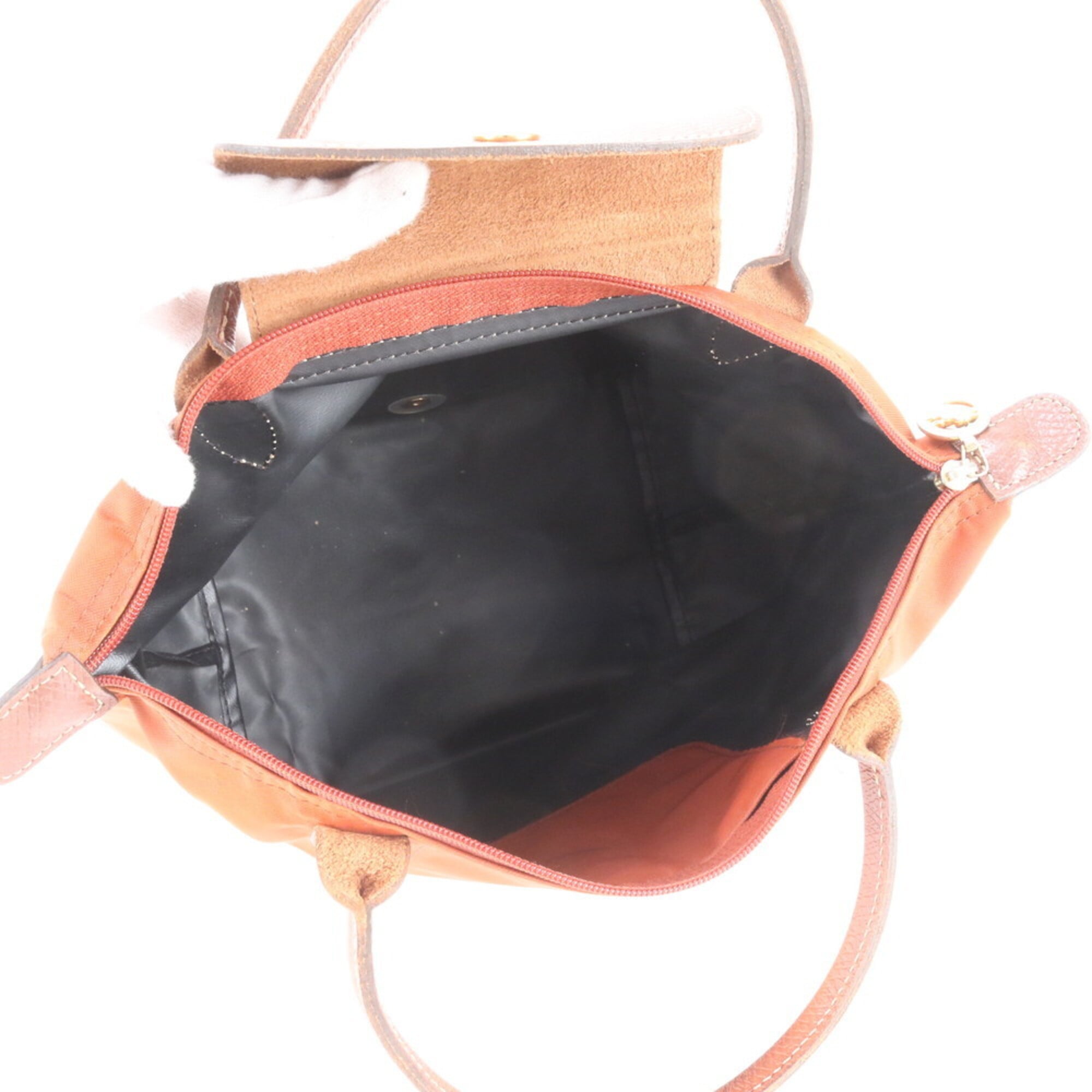 Longchamp Brown Orange Leather Nylon Handbag Shoulder Bag Tote Bag (Pre-Owned)