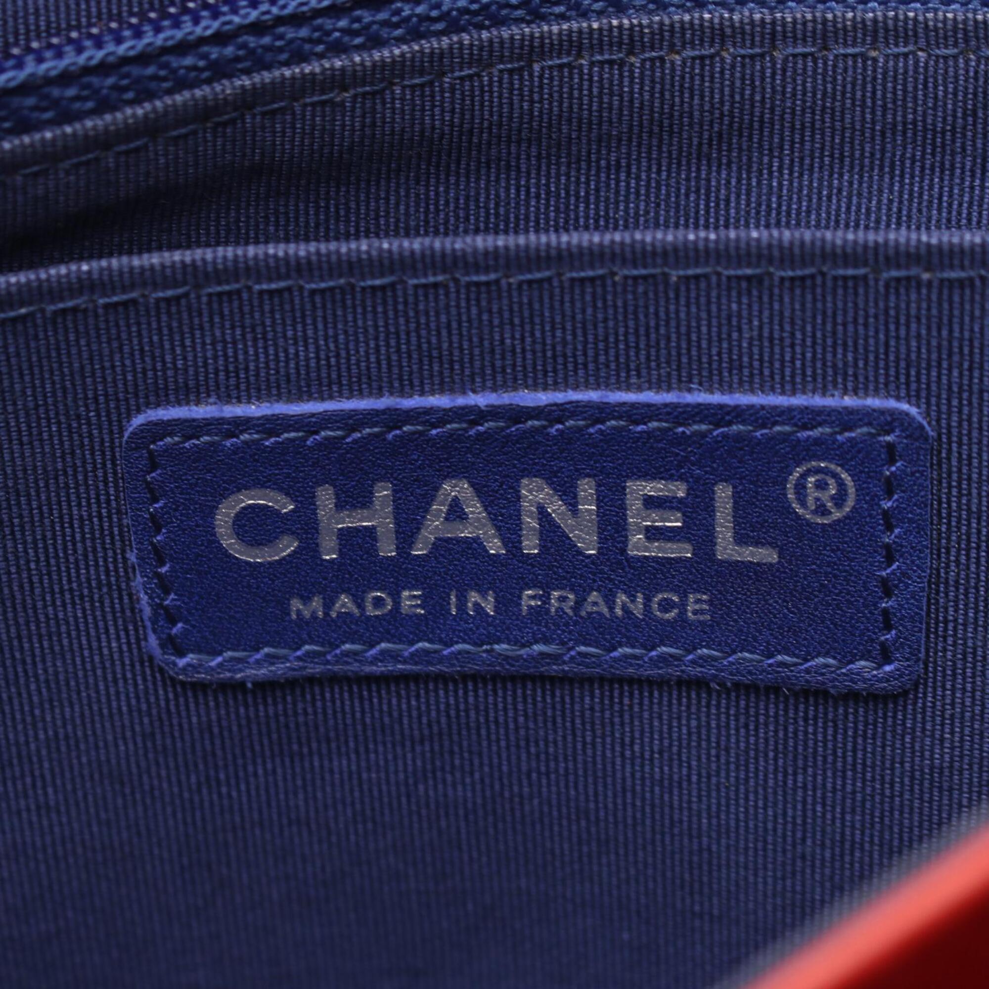 Chanel Navy Red Color Leather Fabric Handbag Shoulder Bag (Pre-Owned)