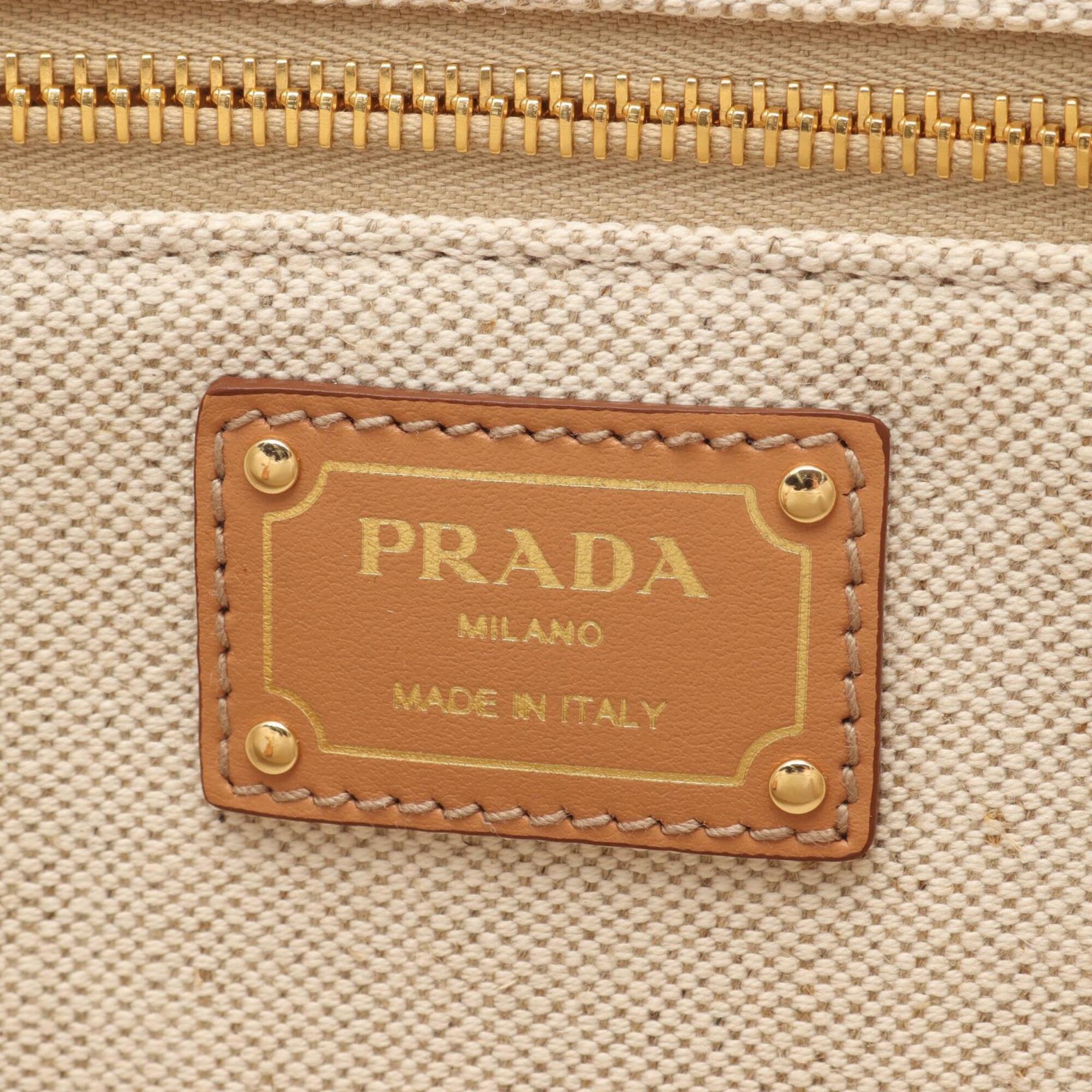 Prada Brown Ivory Canvas Handbag Tote Bag (Pre-Owned)
