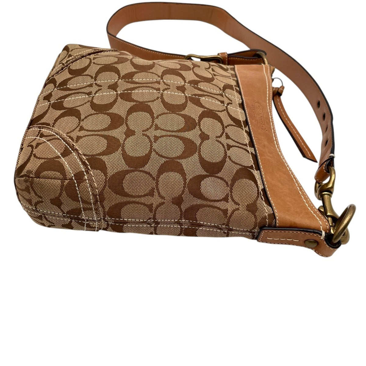 Coach Beige Light Brown Canvas Leather Shoulder Bag (Pre-Owned)