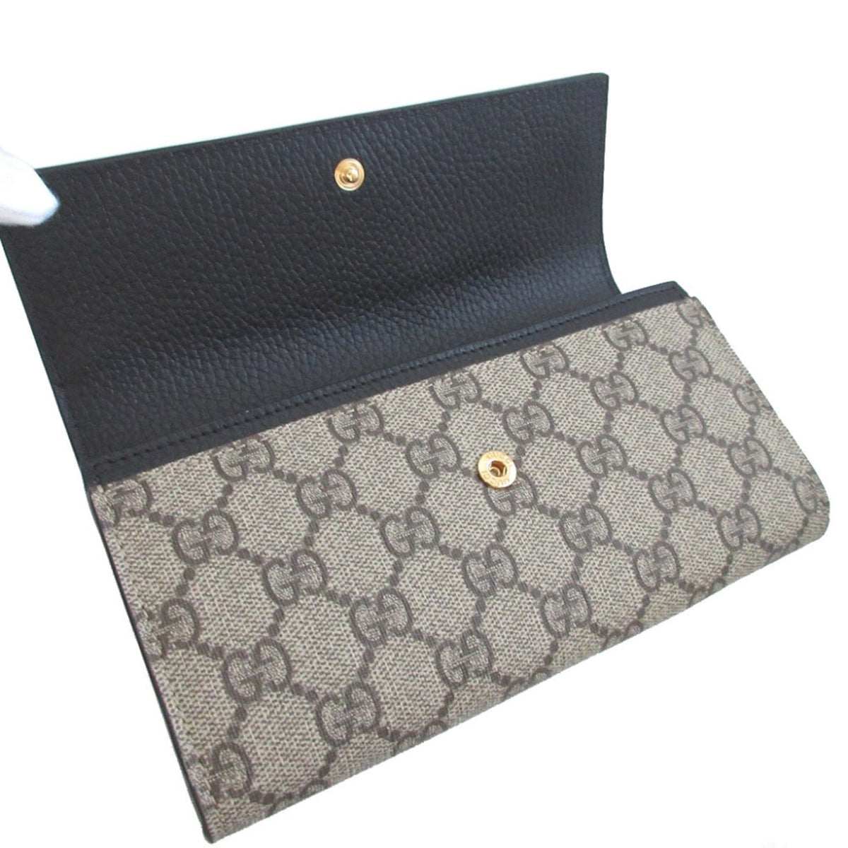 Gucci Beige Black Gg Supreme Leather Long Wallet (Bi-Fold) (Pre-Owned)