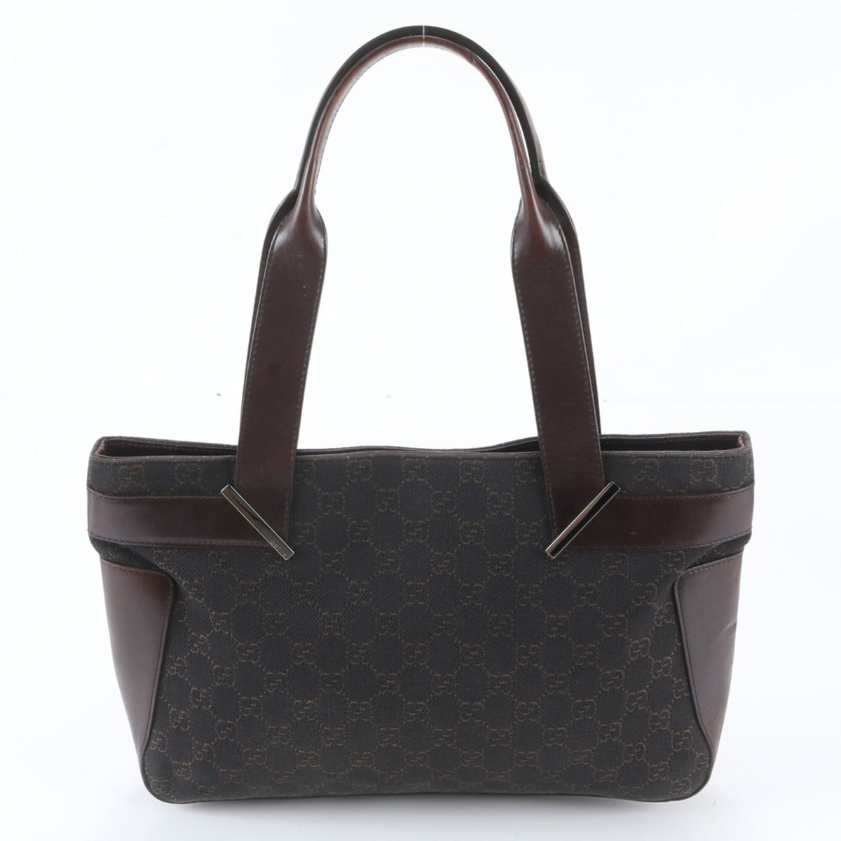 Gucci Brown Leather Canvas Handbag Shoulder Bag Tote Bag (Pre-Owned)