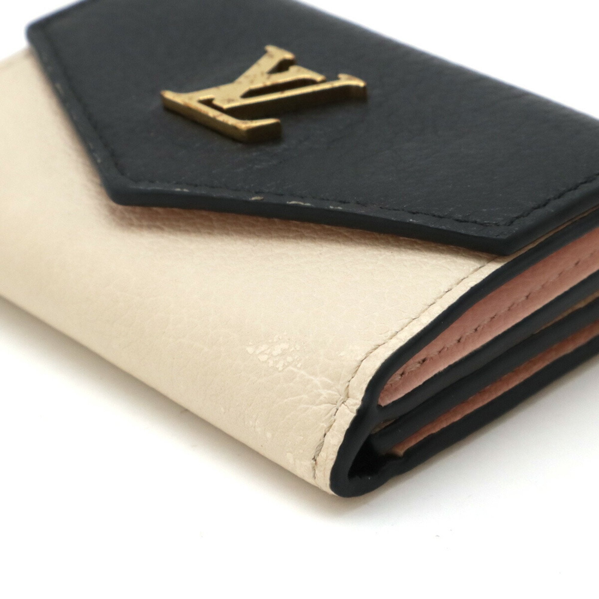 Louis Vuitton Beige Black Leather Wallet (Tri-Fold) (Pre-Owned)
