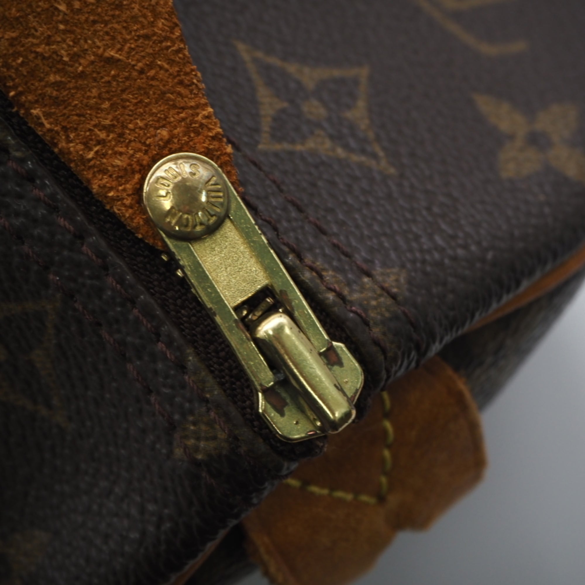 Louis Vuitton Beige Brown Coated Canvas Leather Handbag (Pre-Owned)